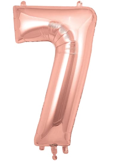 Rose gold number 7 foil balloon on a white background