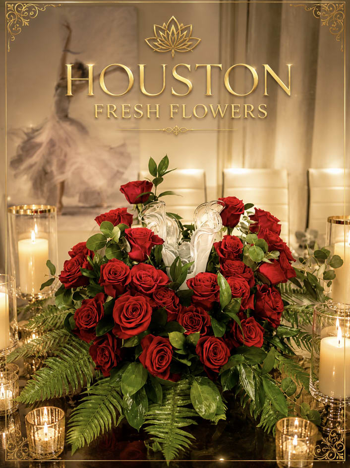 Forever In Our Hearts  - A dignified tribute, this arrangement is adorned with a lush bed of classic red roses, symbolizing eternal love and profound remembrance. Nestled among fresh greenery and accented with tender buds, the roses gently embrace a central, creating a serene and reverent display. Designed to honor a cherished soul with beauty, passion, and respect, this arrangement speaks a silent promise: you are forever loved, never forgotten. NOTE: the vase is not included in the arrangement.