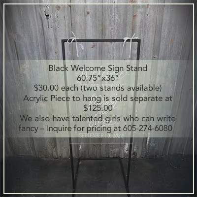 Black Welcome Sign Stand wedding rental