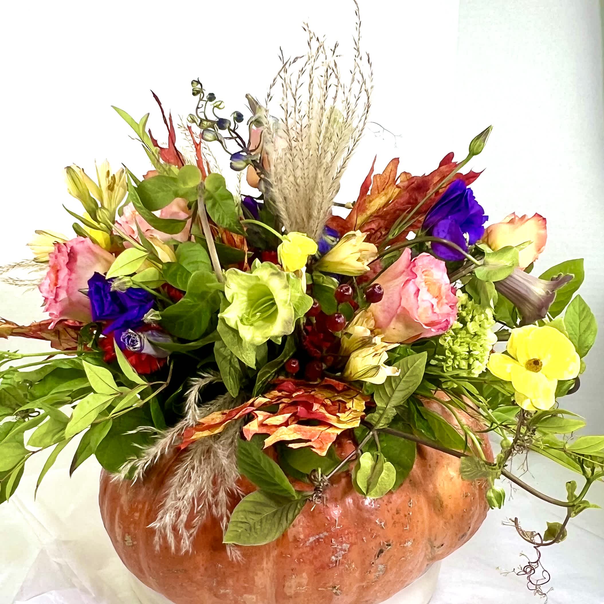 Fresh Pumpkin and Fall Flowers