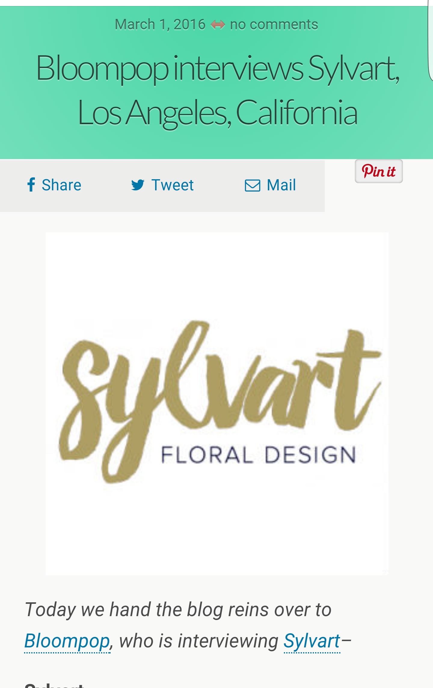Sylvart Floral on Flirty Fleurs site!