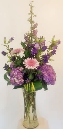 All lavender and purple vase arrangement