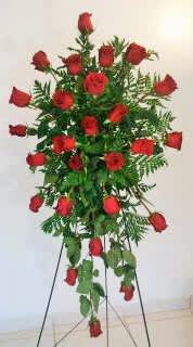Red rose funeral arrangement