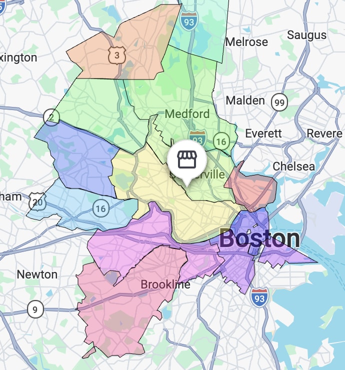 Where We Deliver Map Coady Florist Same-Day Flower Delivery Greater Boston