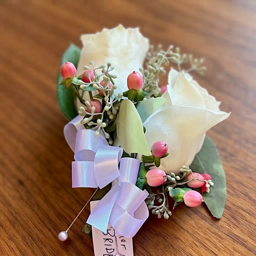 2 flower corsage, wedding flowers. boston, cambridge. Coady Florist2
