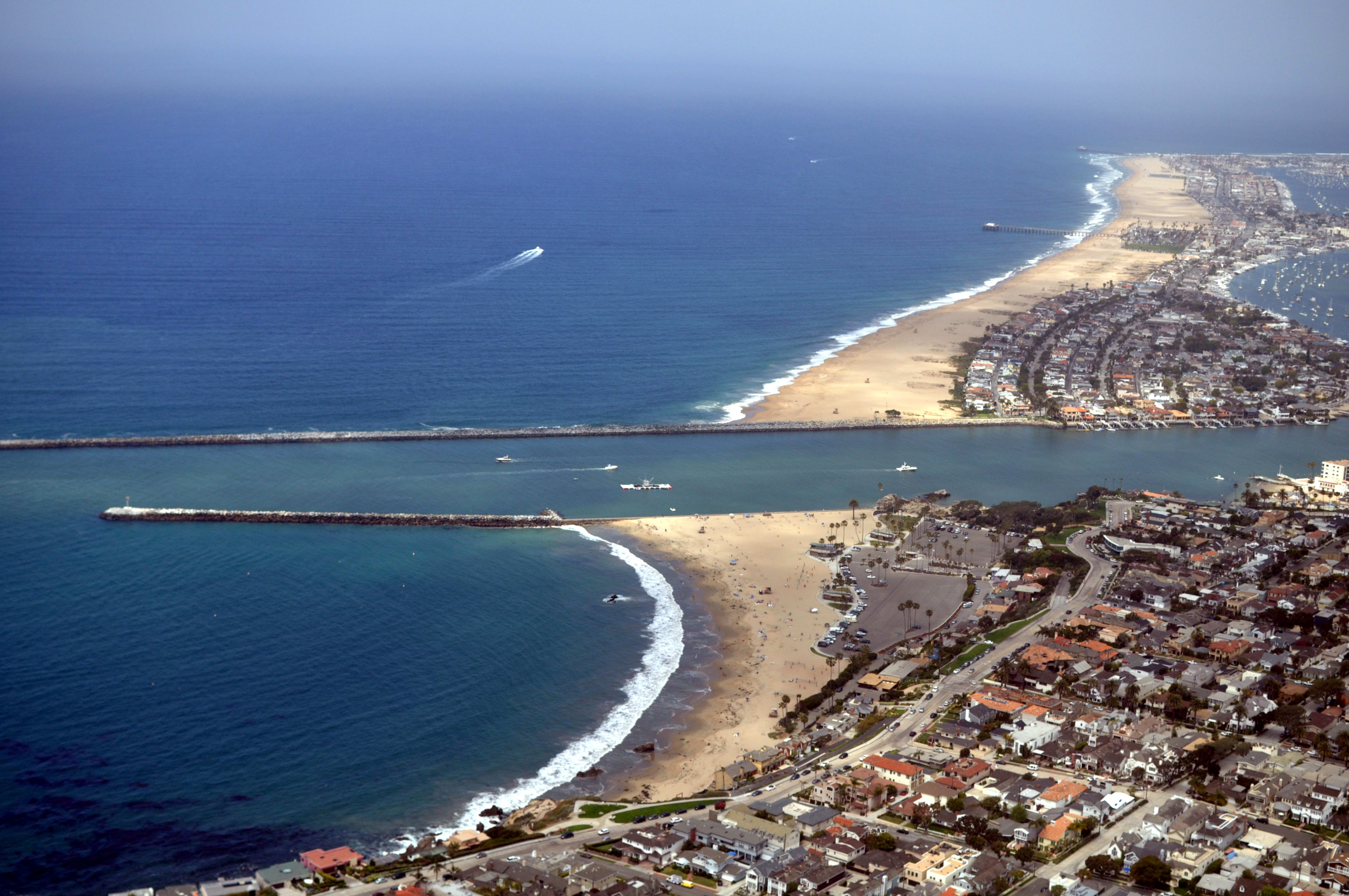 An aerial view of Corona Del Mar state beach