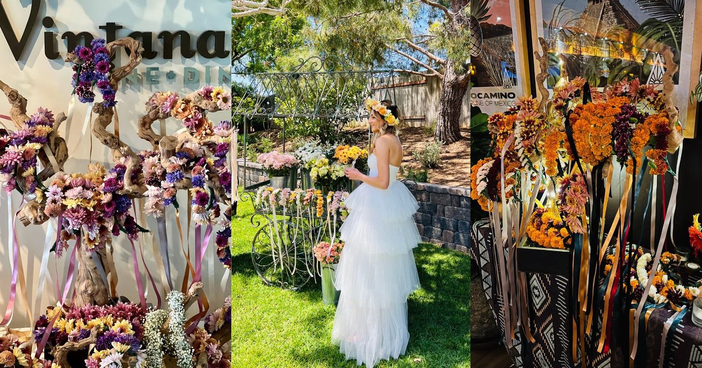 Flower crown stations in purples and oranges