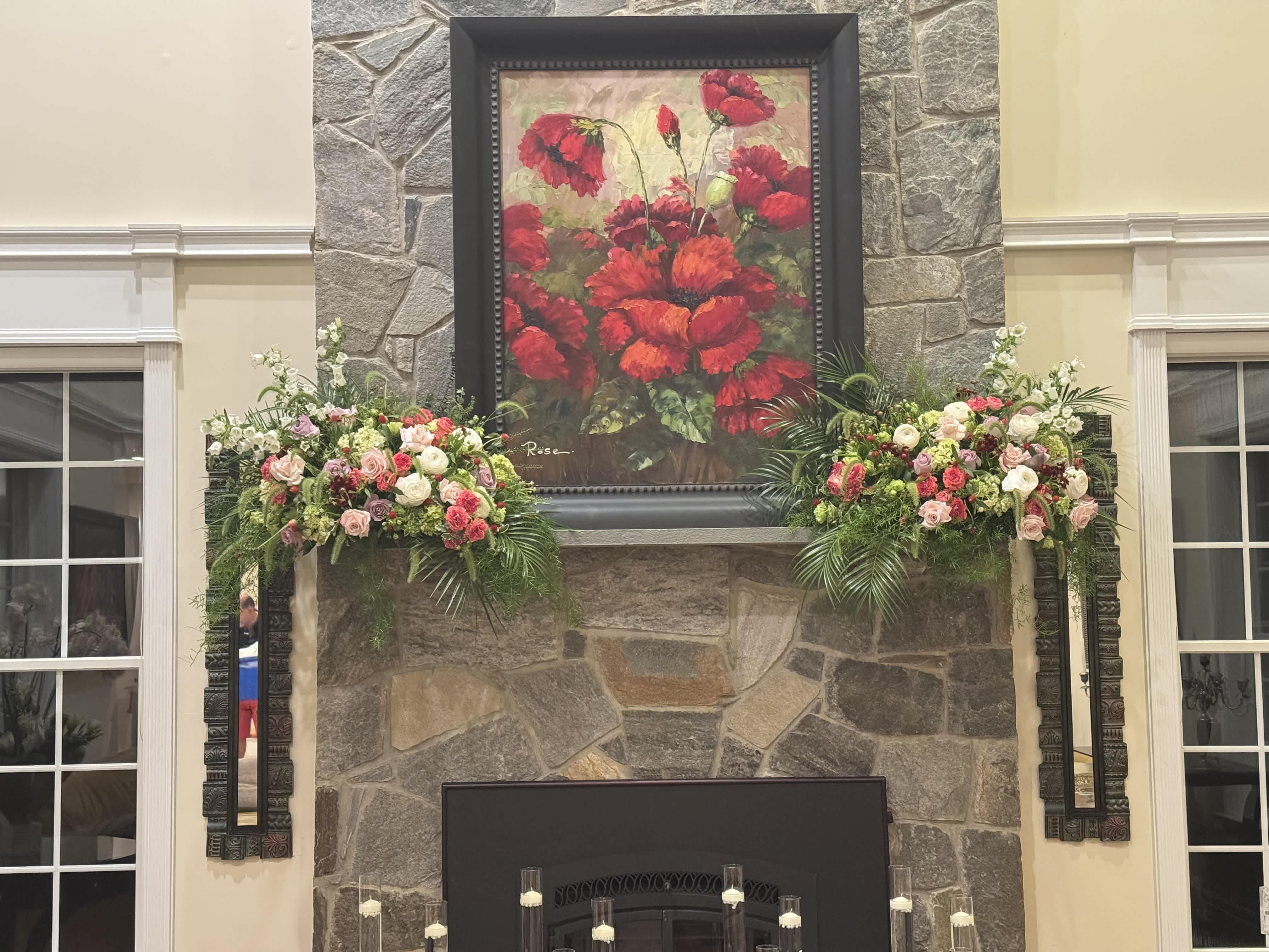 Elegant Fireplace Floral Installation in Vienna, VA