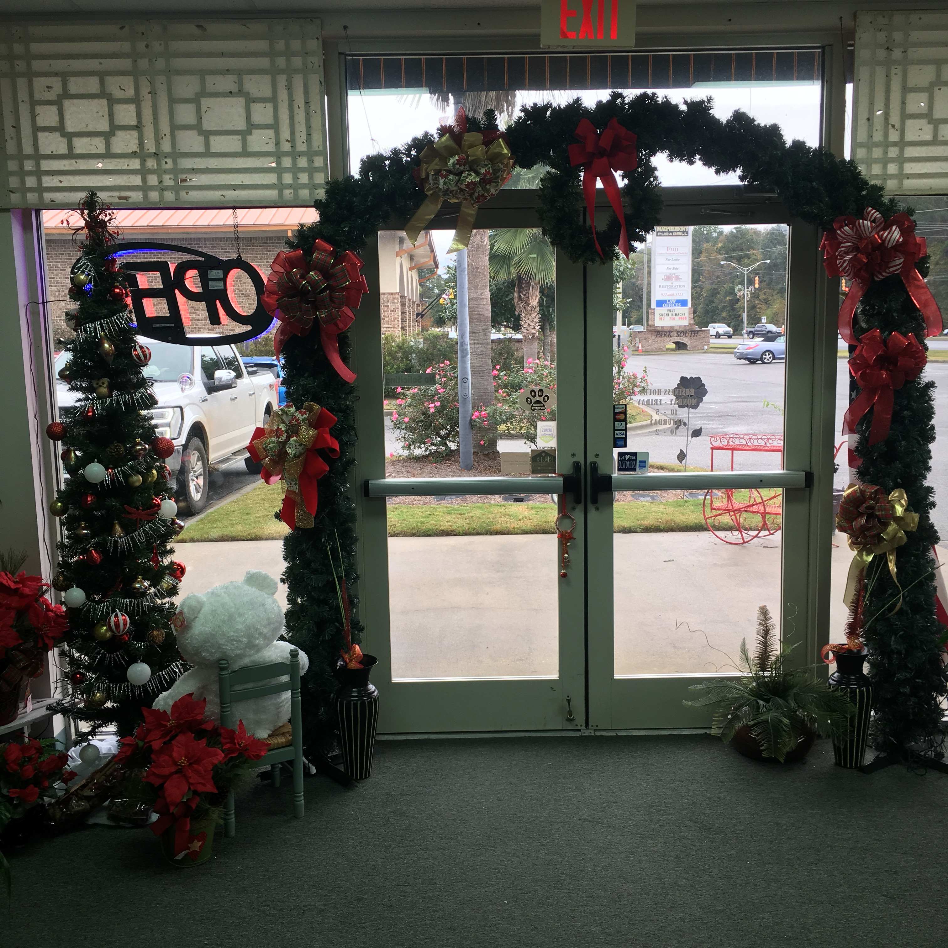 Christmas flowers, poinsettas and wreaths