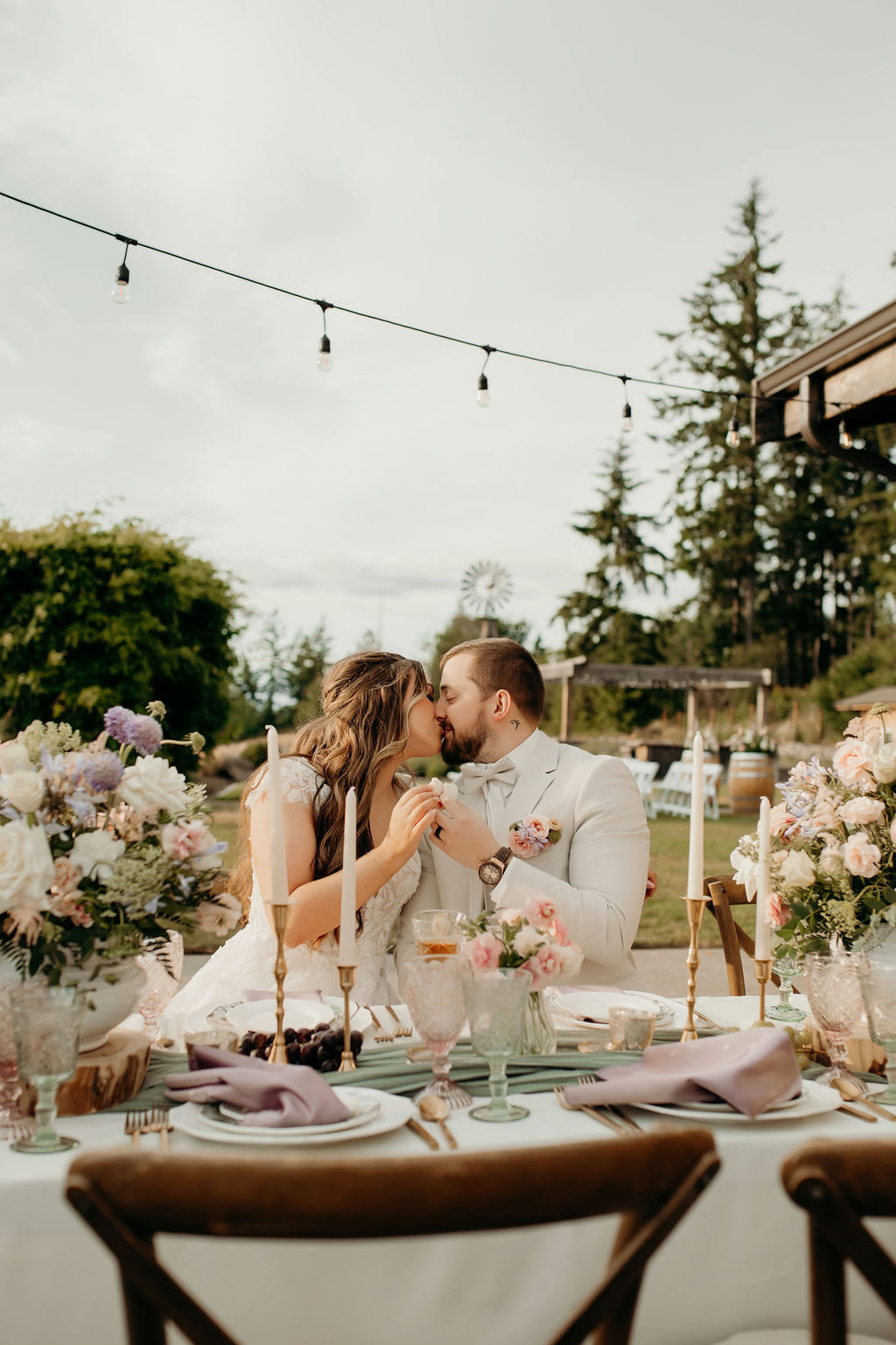 Reception Flowers with soft blue and white roses. 