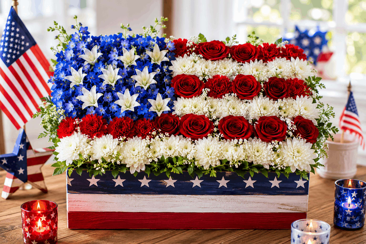 3. American Flag-Inspired Floral Arrangement