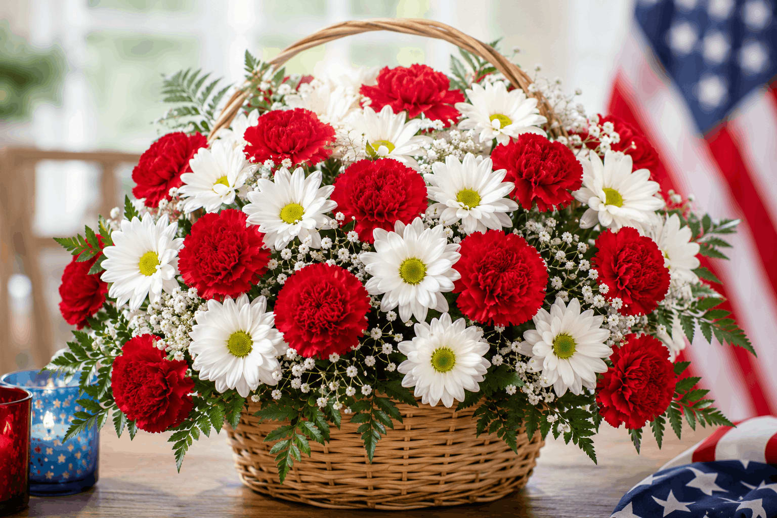 4. Red Carnation and White Daisy Basket