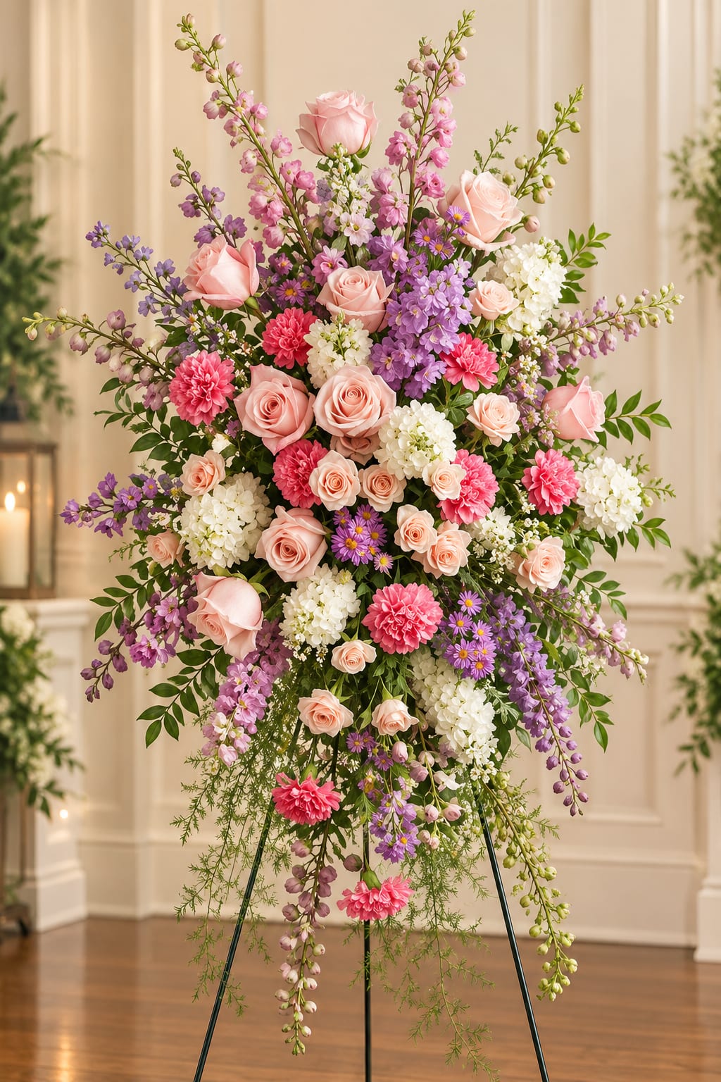 Pastel standing funeral spray by Legacy Florals & Gifts