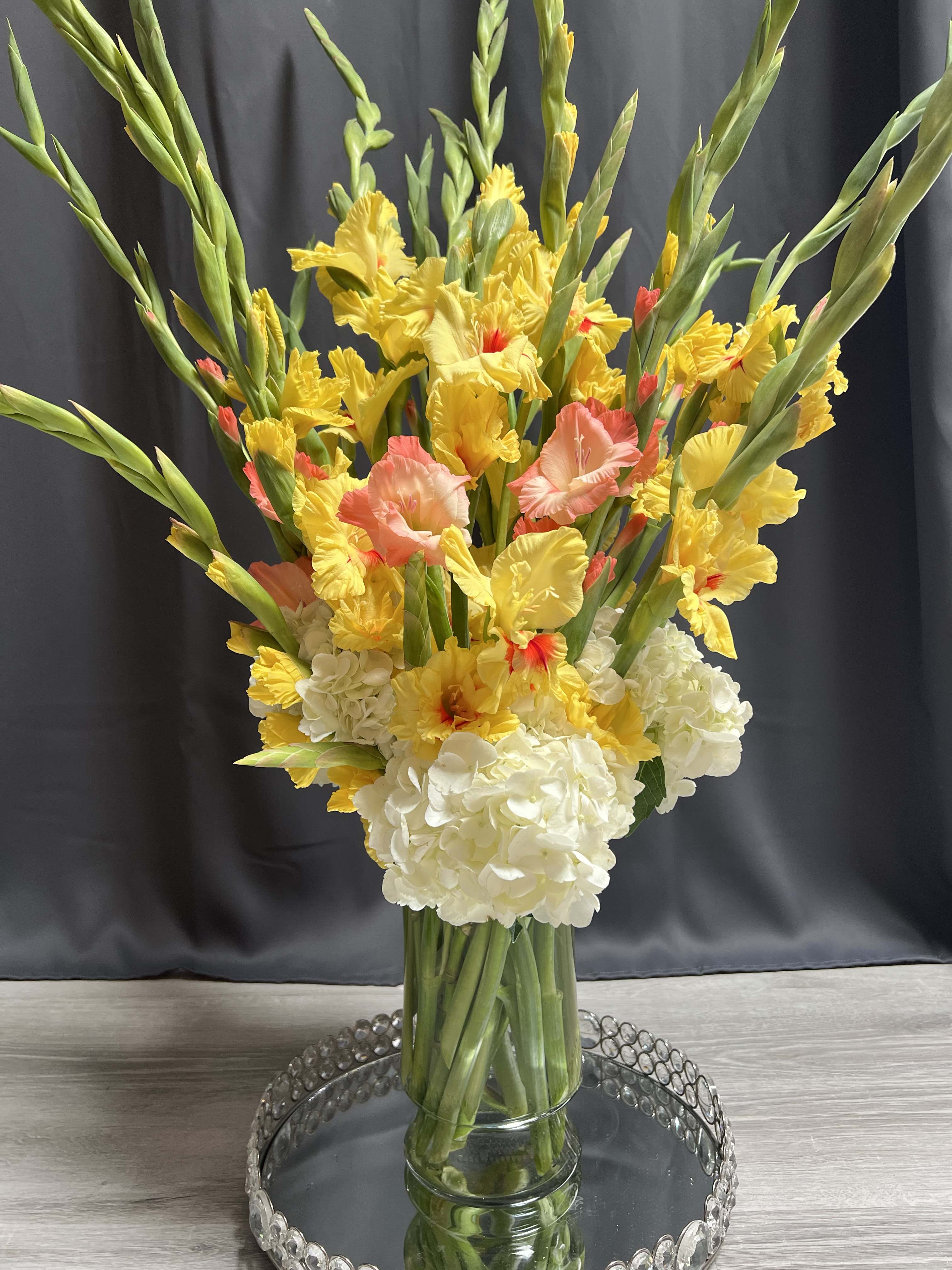 Gladioluses and hydrangeas