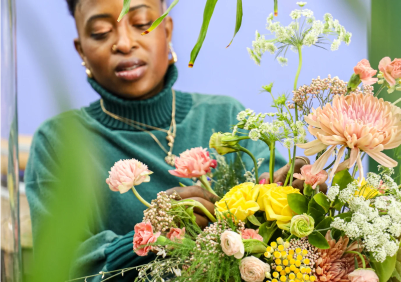 Floral arrangement in stylish presentation box