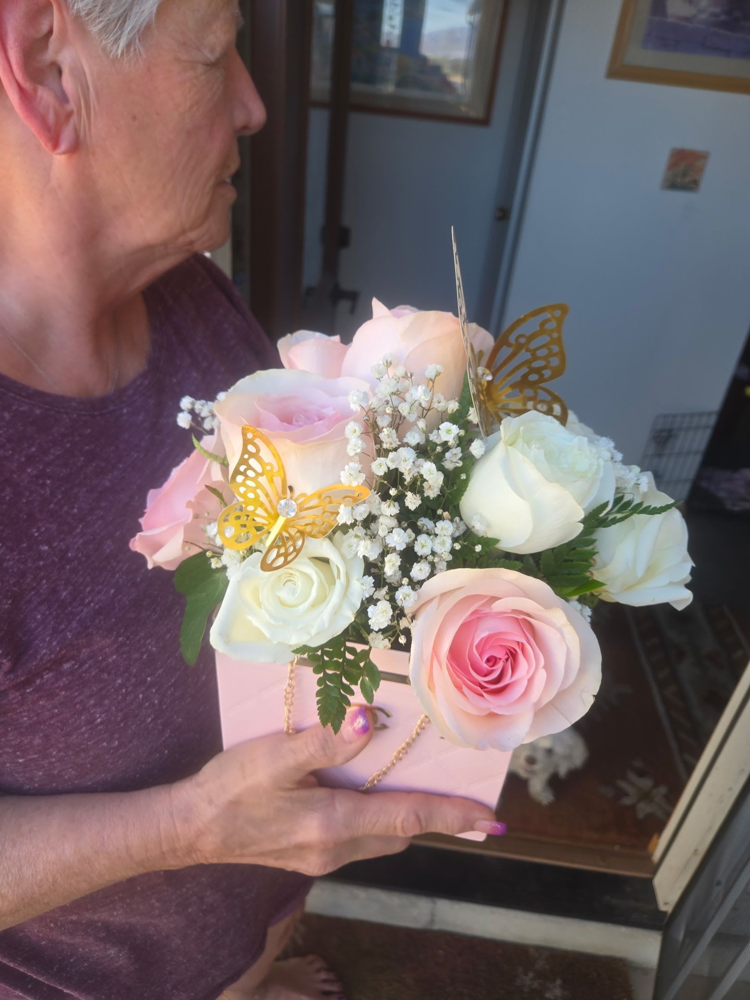 FLOWER PINK AND WHITE ROSES BAG
