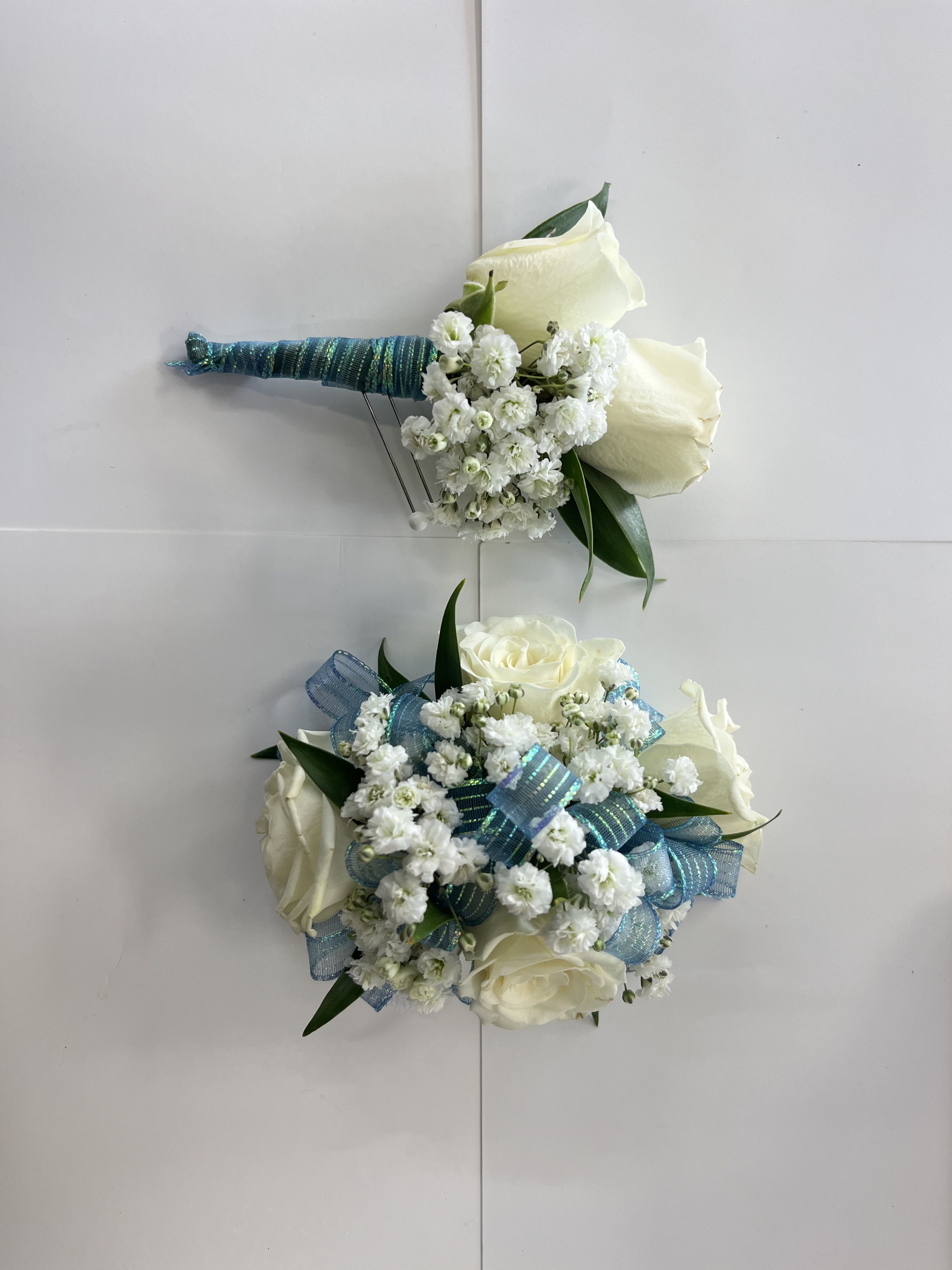 White Rose Corsage & Boutonnière 