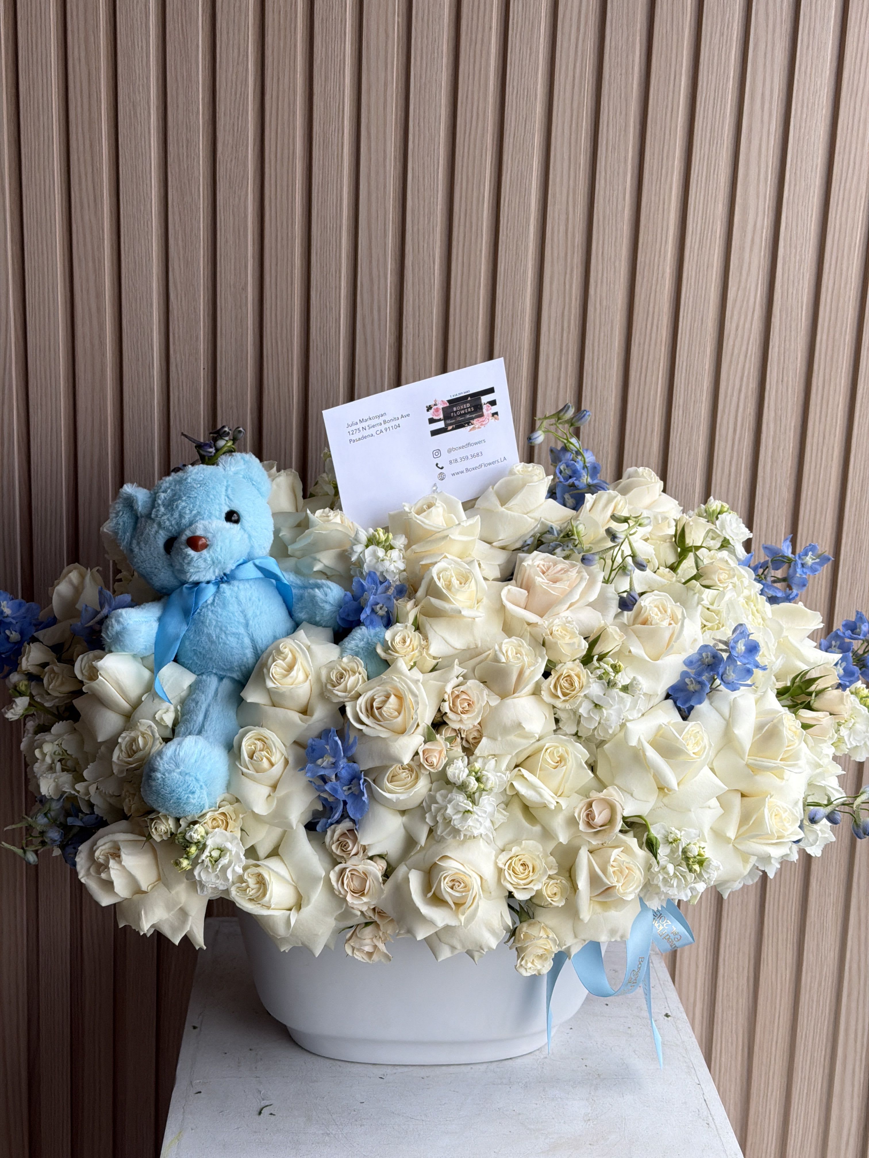 Baby boy vase with blue bear