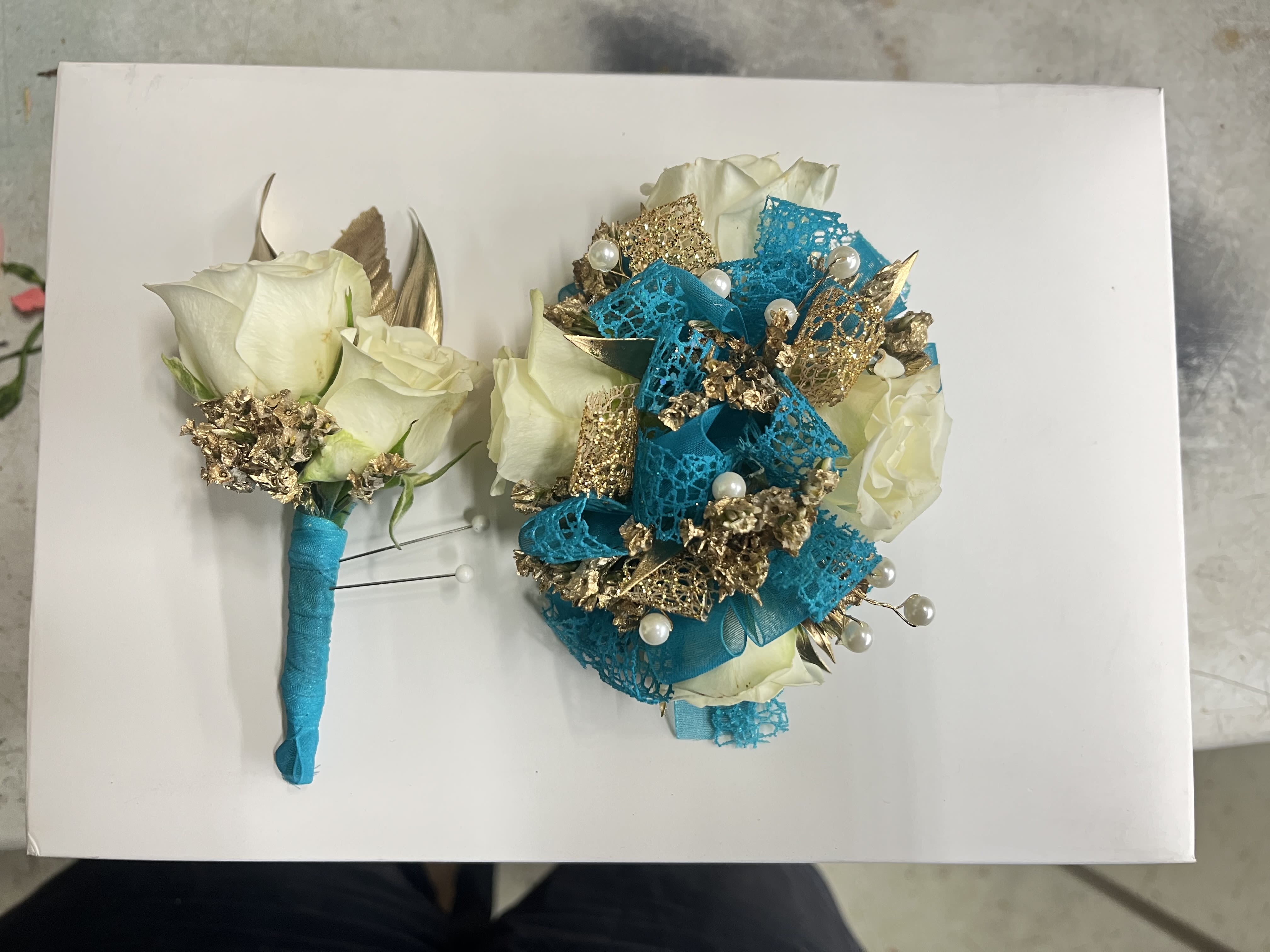 White Rose Corsage & Boutonnière 