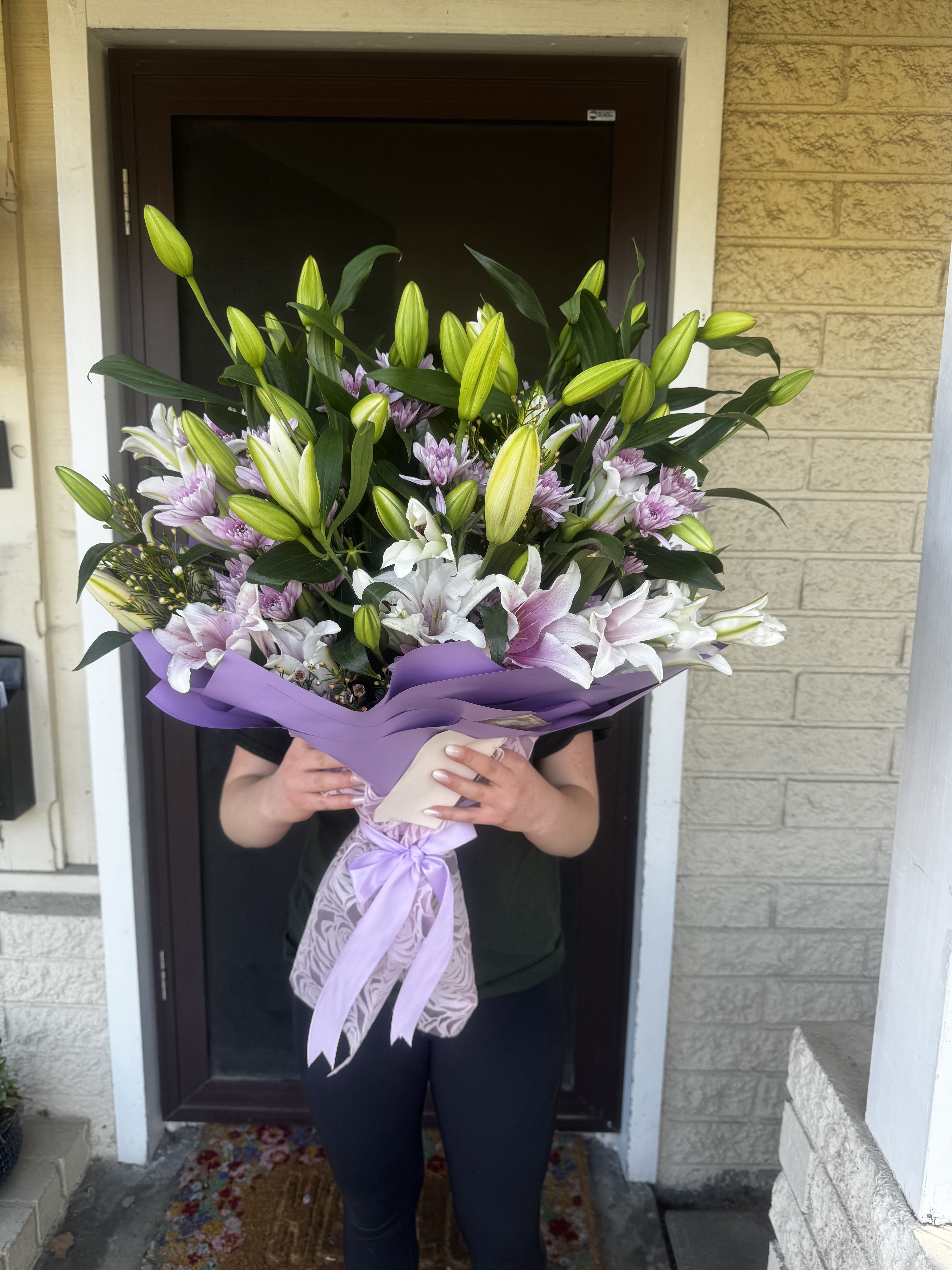 Stargazer & Lavender Daisy Hand Wrapped Bouquet