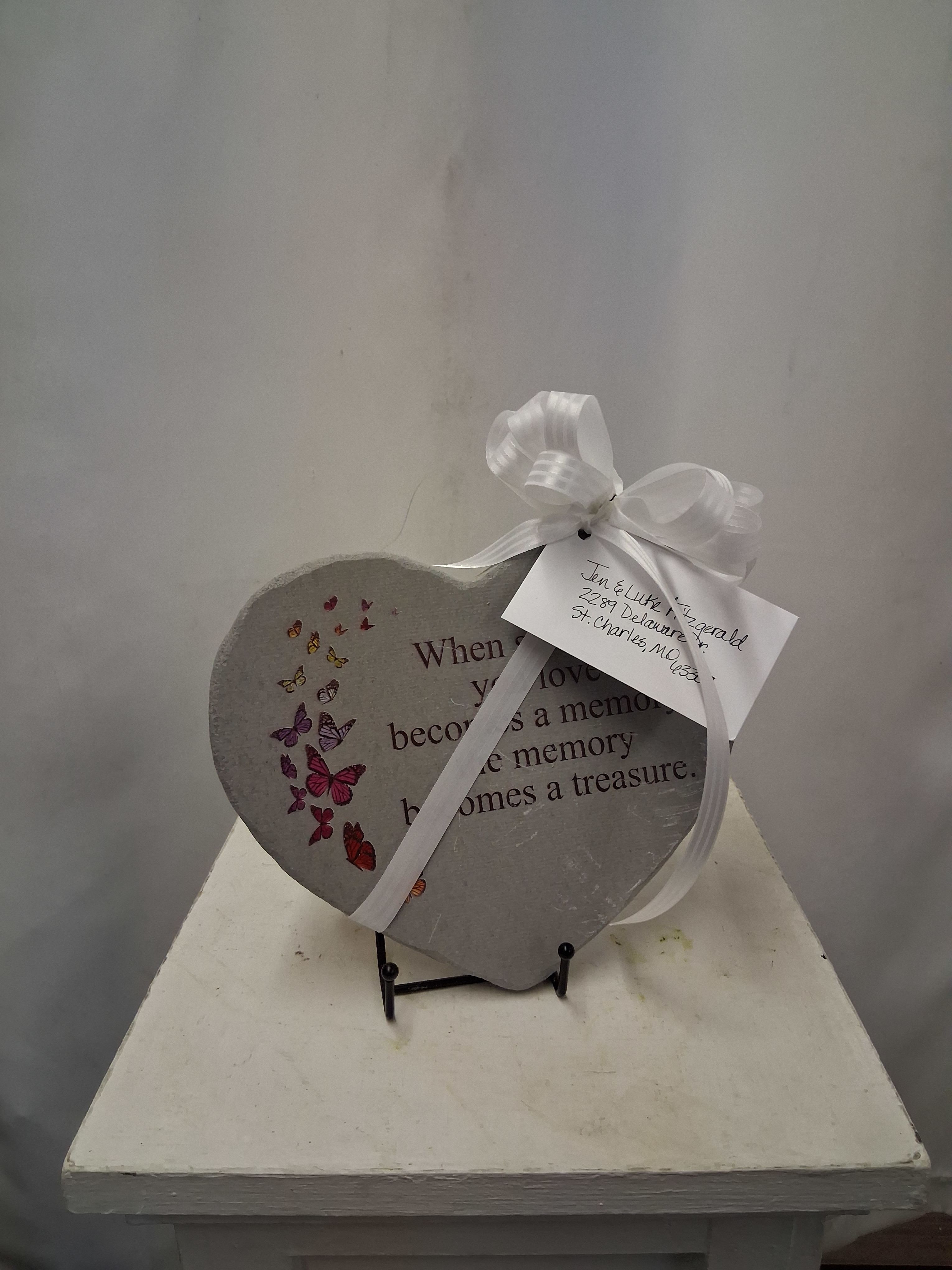 When Someone You Love - Heart Memorial Stone w/ Printed Butterflies