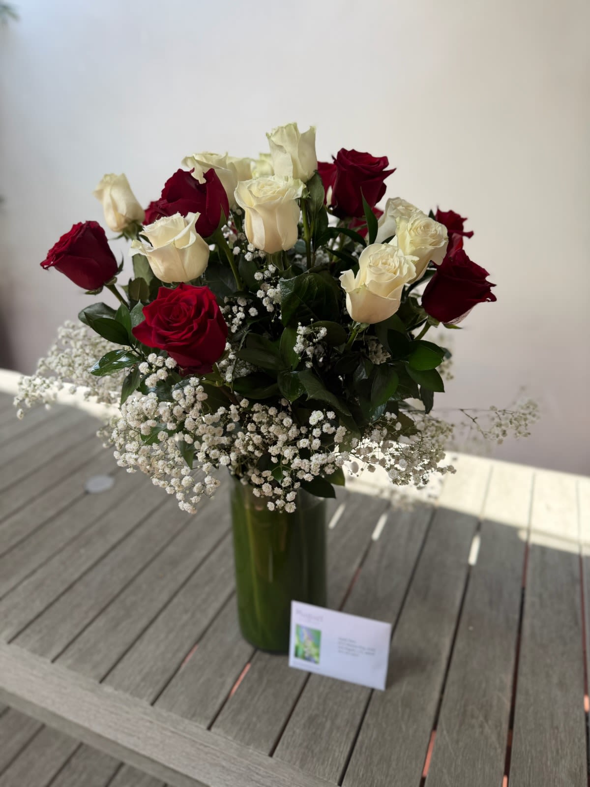 Crimson Elegance: Tall Red Rose Arrangement