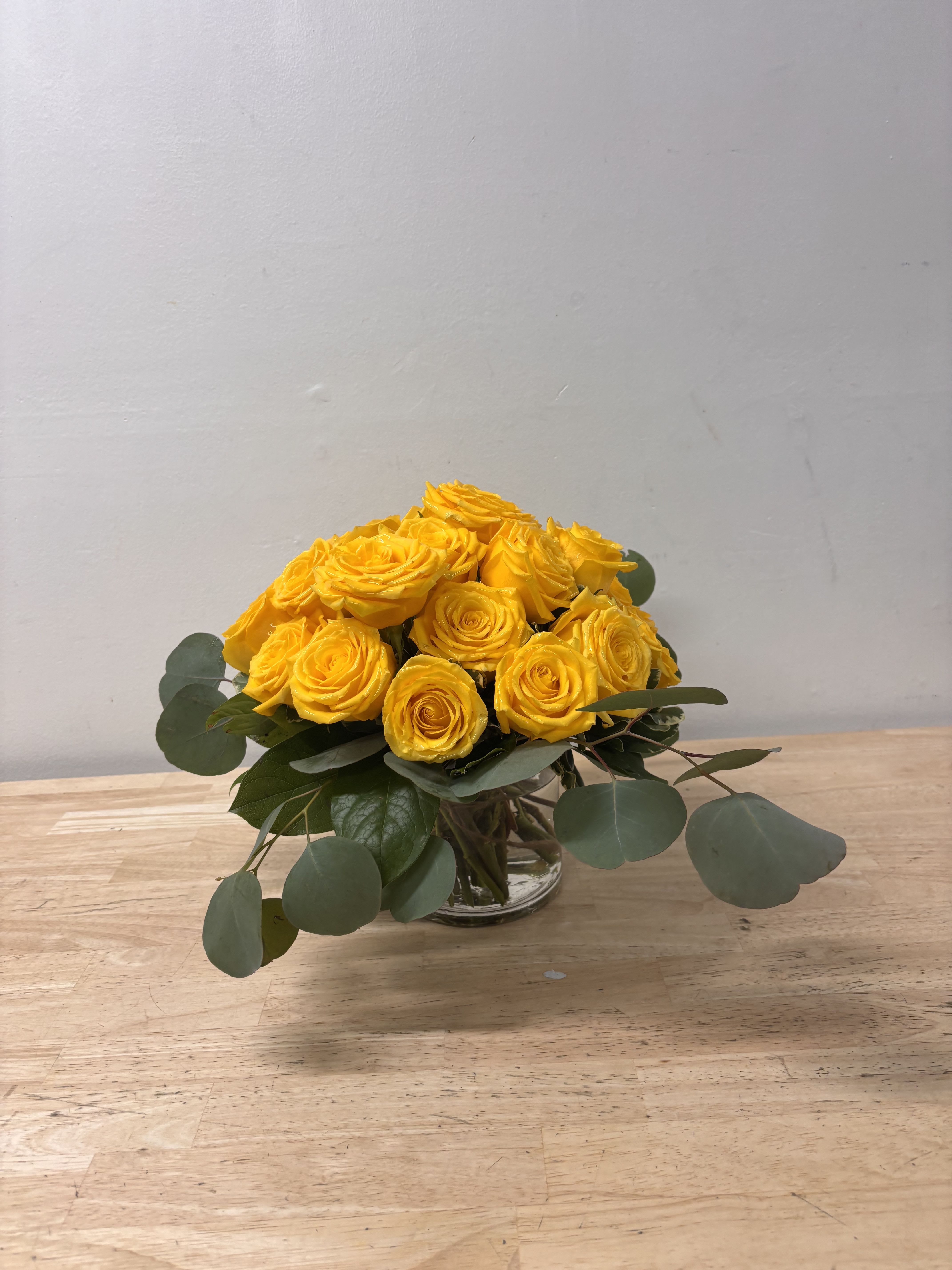 Full and Low Yellow Rose Arrangement