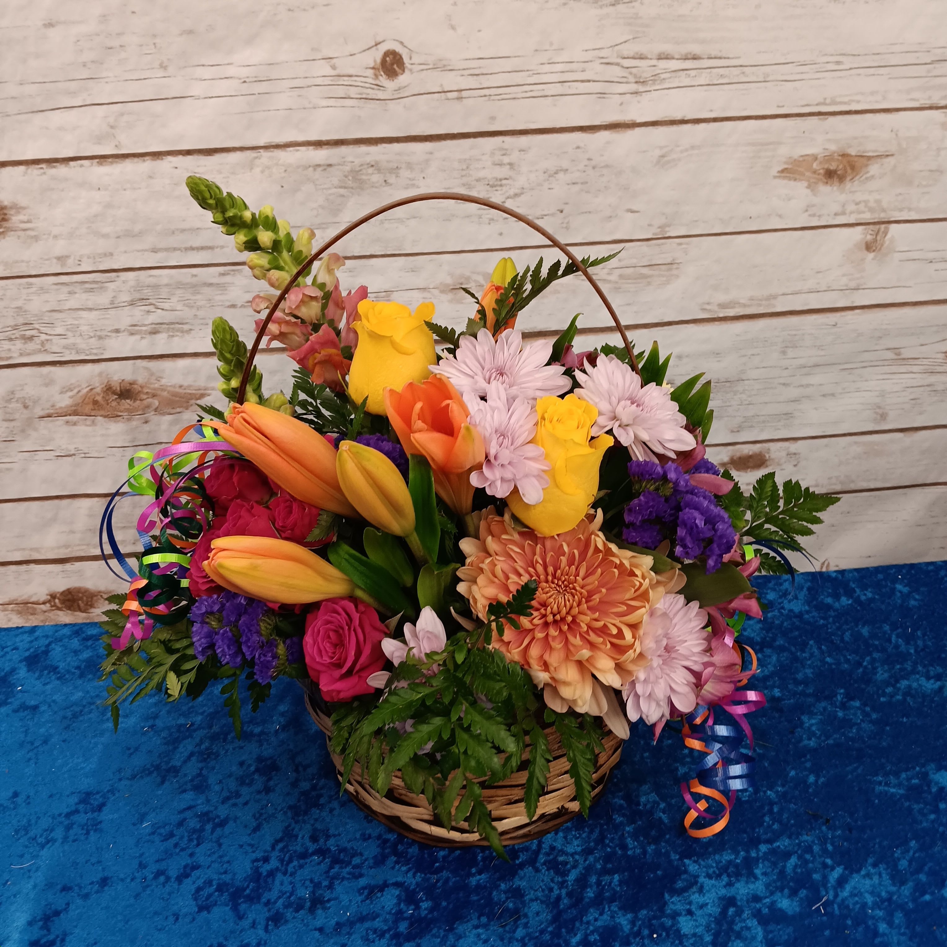 B & B Basket of Happy Blooms