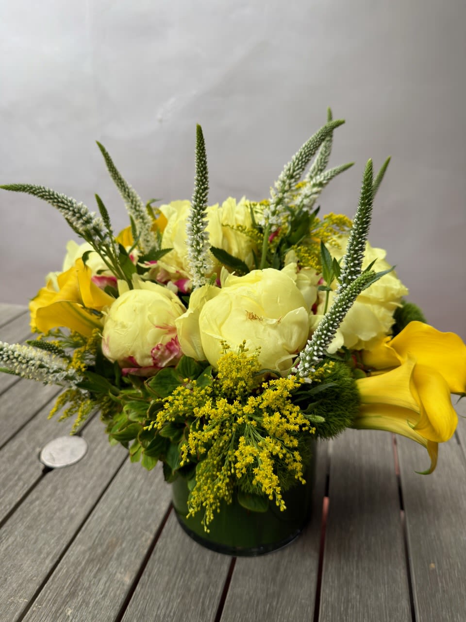 English Garden Bliss: Orchid, Tulip, Hydrangeas, and Roses Arrangement