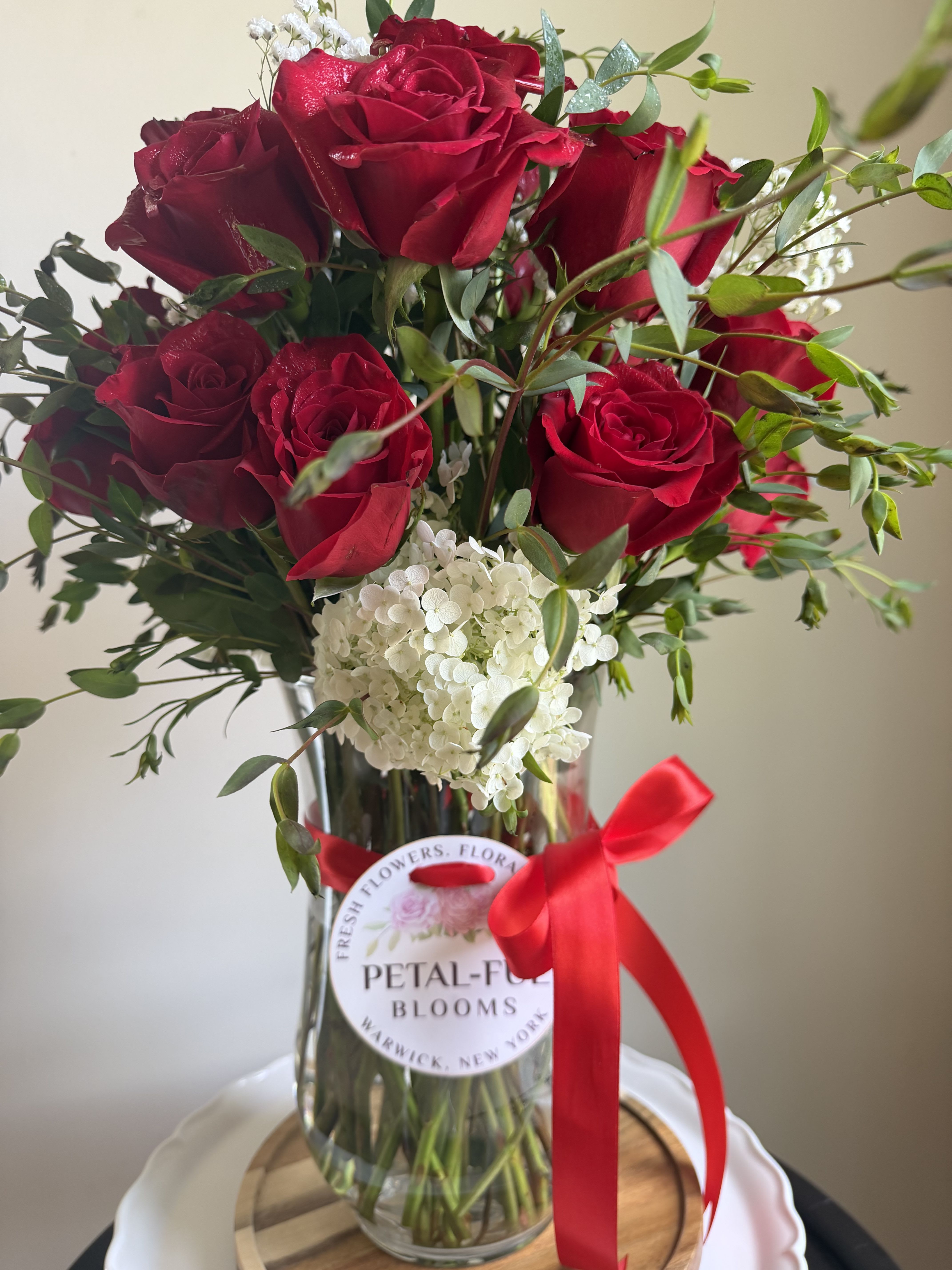 Dozen Long Stemmed Red Roses with Baby's Breath by BloomNation™