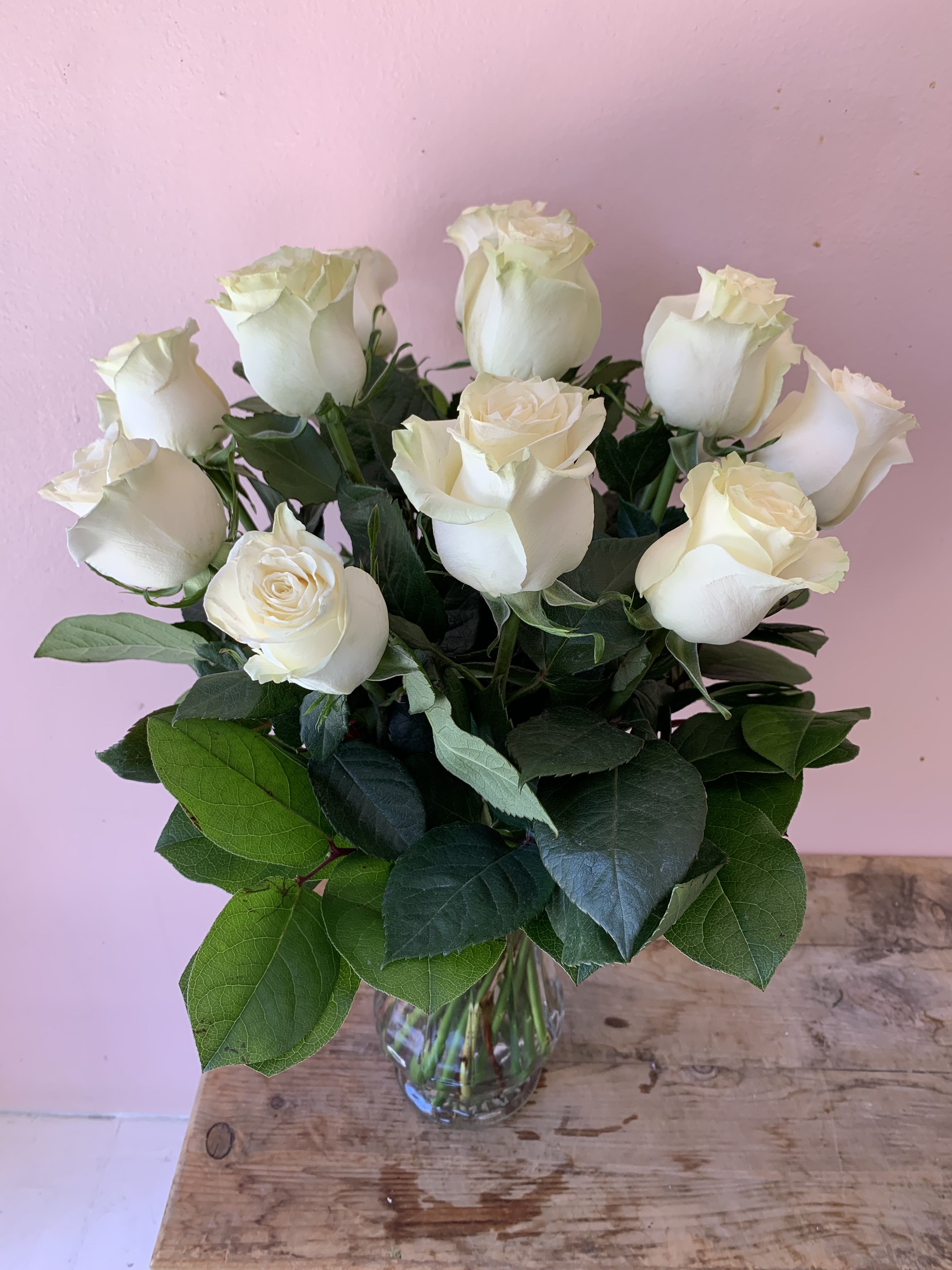 12 Long Stem White Roses by Fillmore Florist in San Franicsco