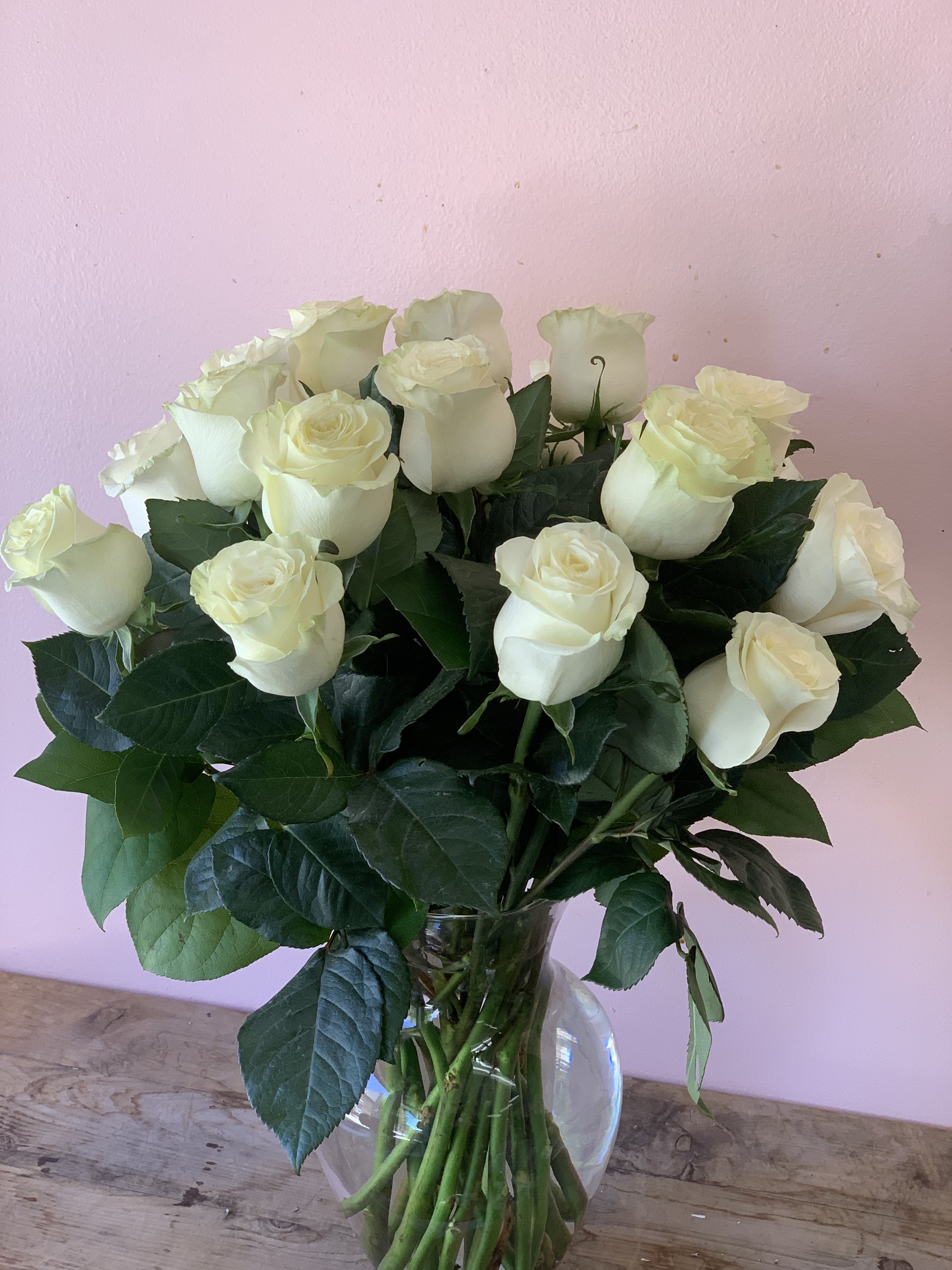 12 Long Stem White Roses by Fillmore Florist in San Franicsco