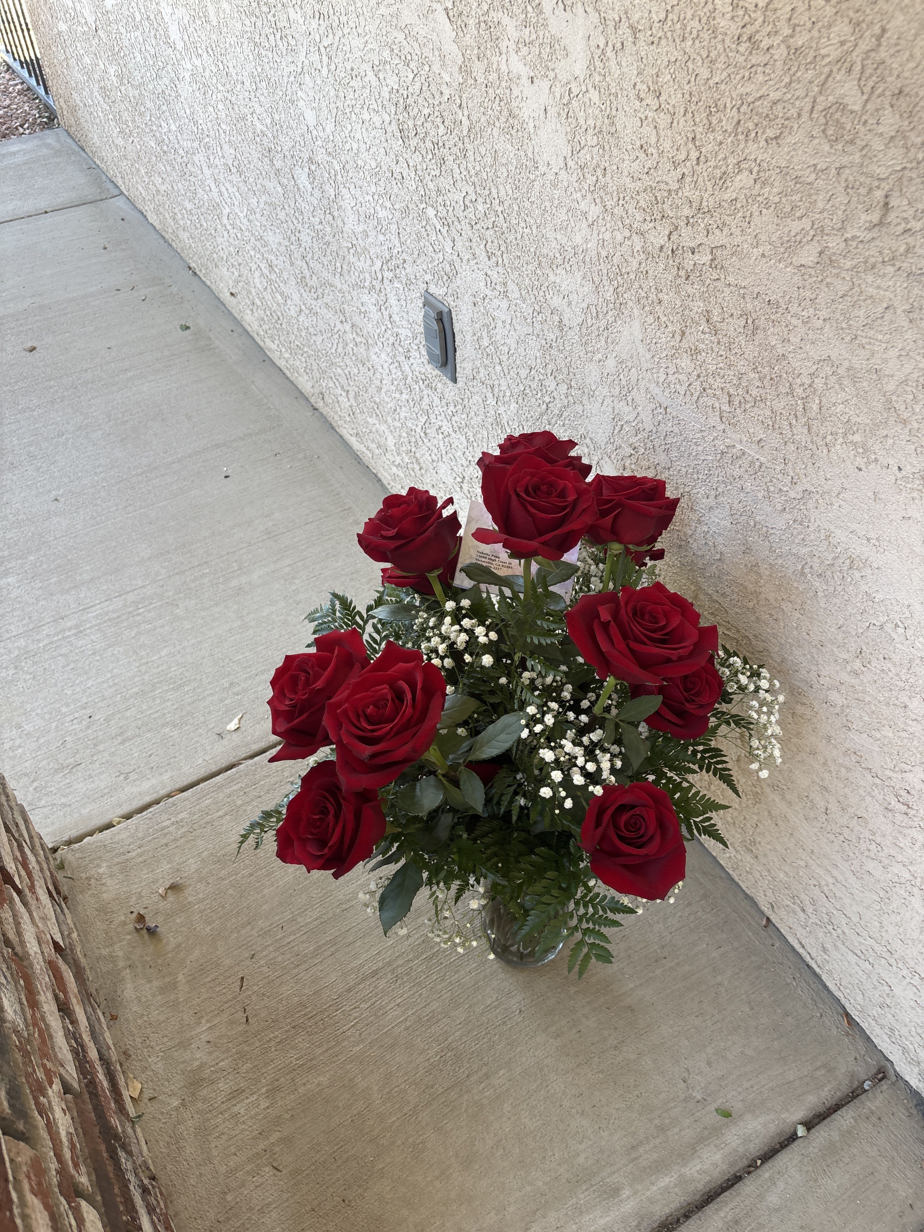 Dozen Long Stemmed Roses with Baby's Breath by BloomNation™