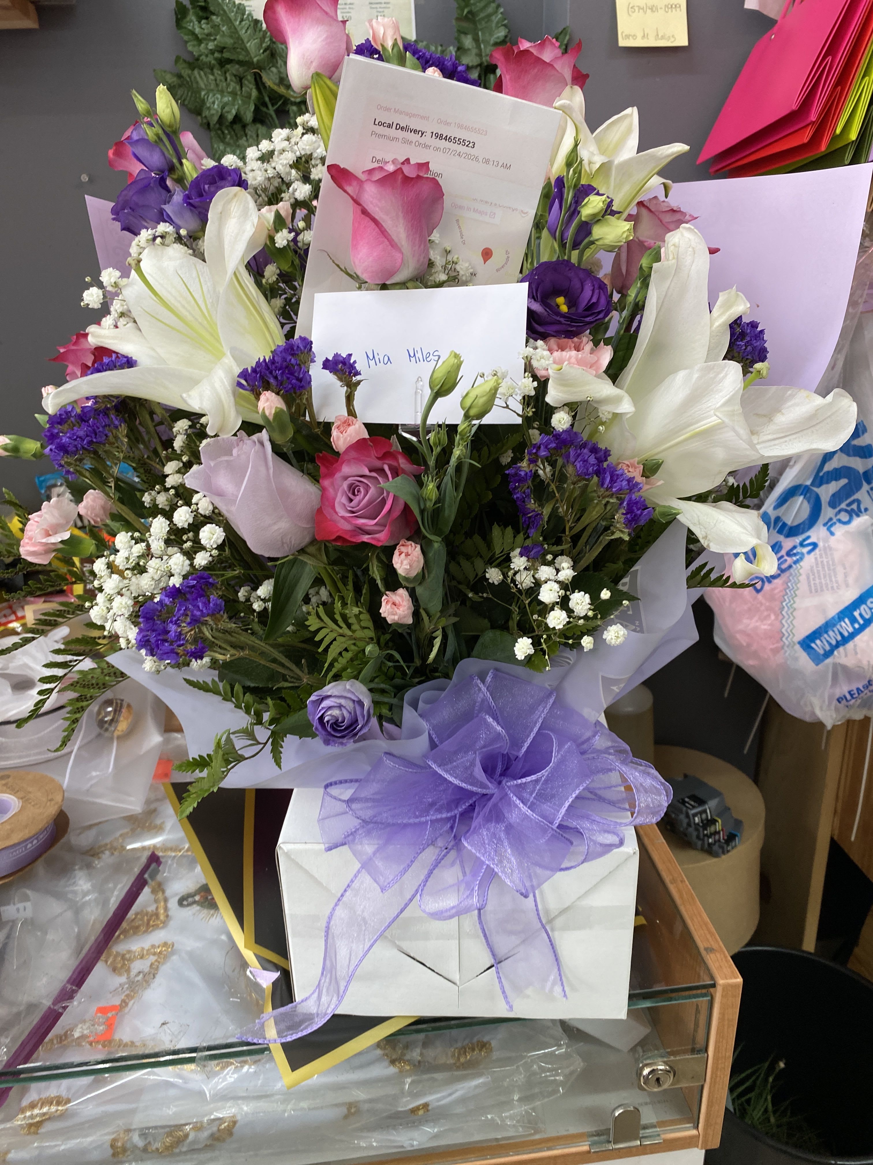 Roses and Lilly arrangement