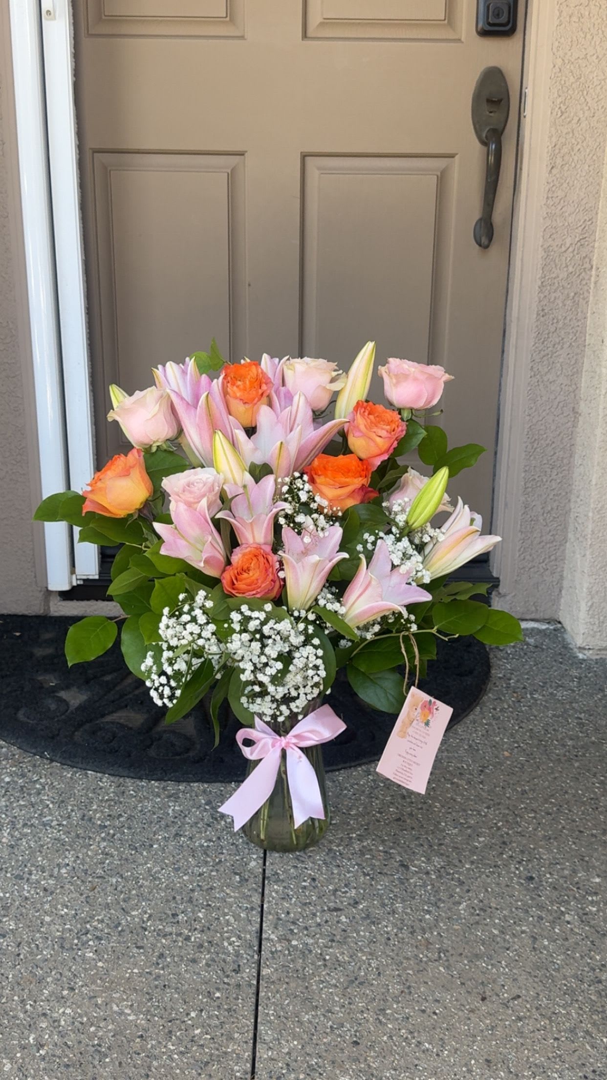 Stargazer Lily & Orange Pink Rose Ignite Bouquet