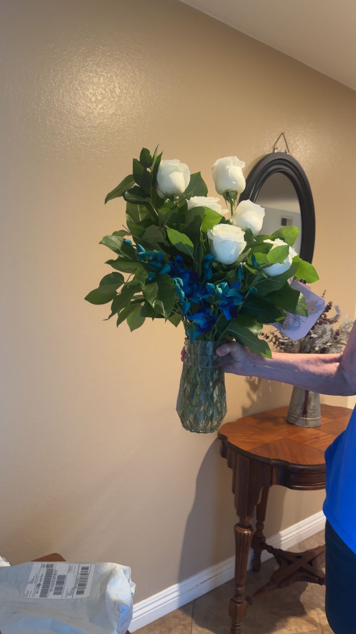 White Roses And Exotic Blue Orchids Bouquet