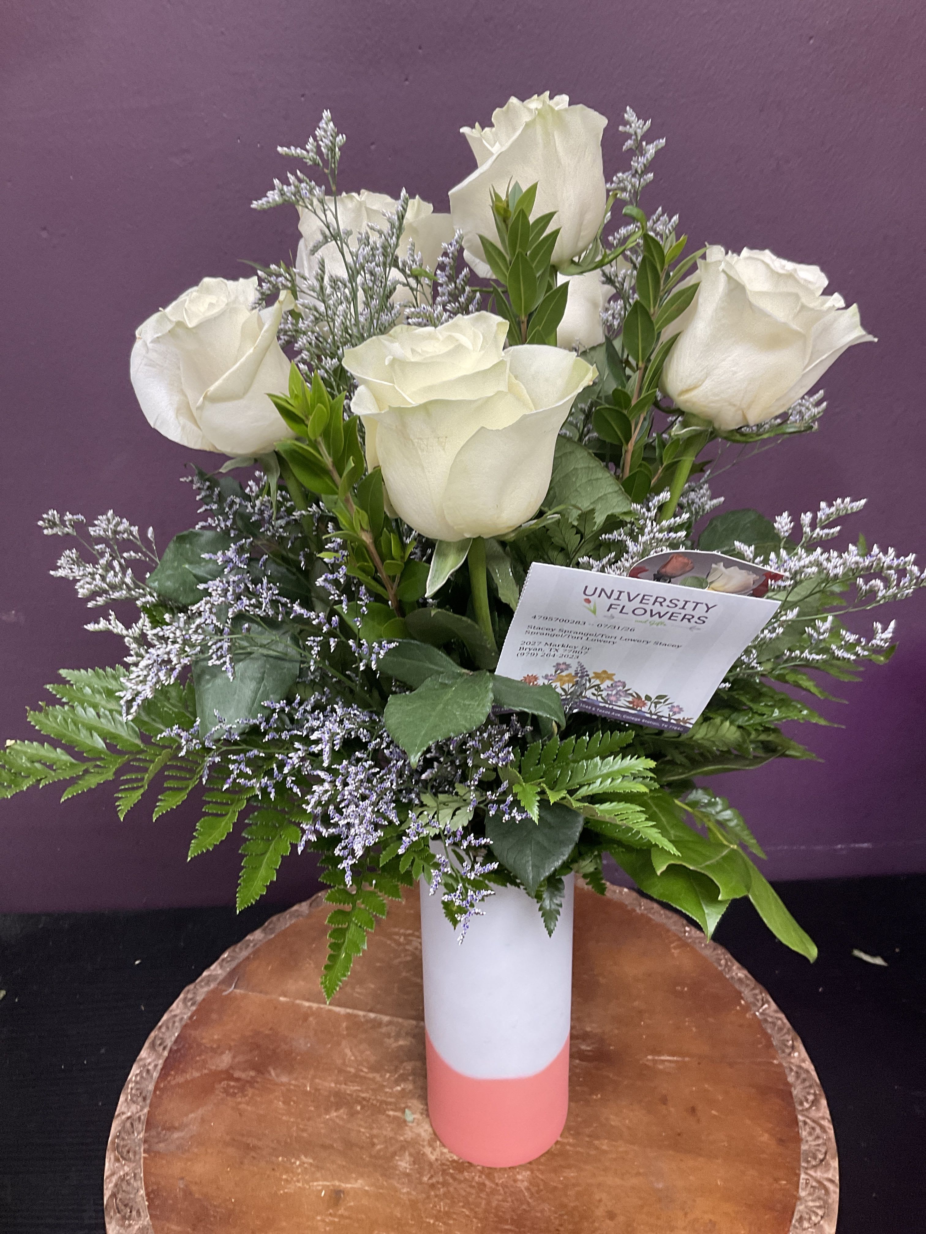 Half Dozen White Roses