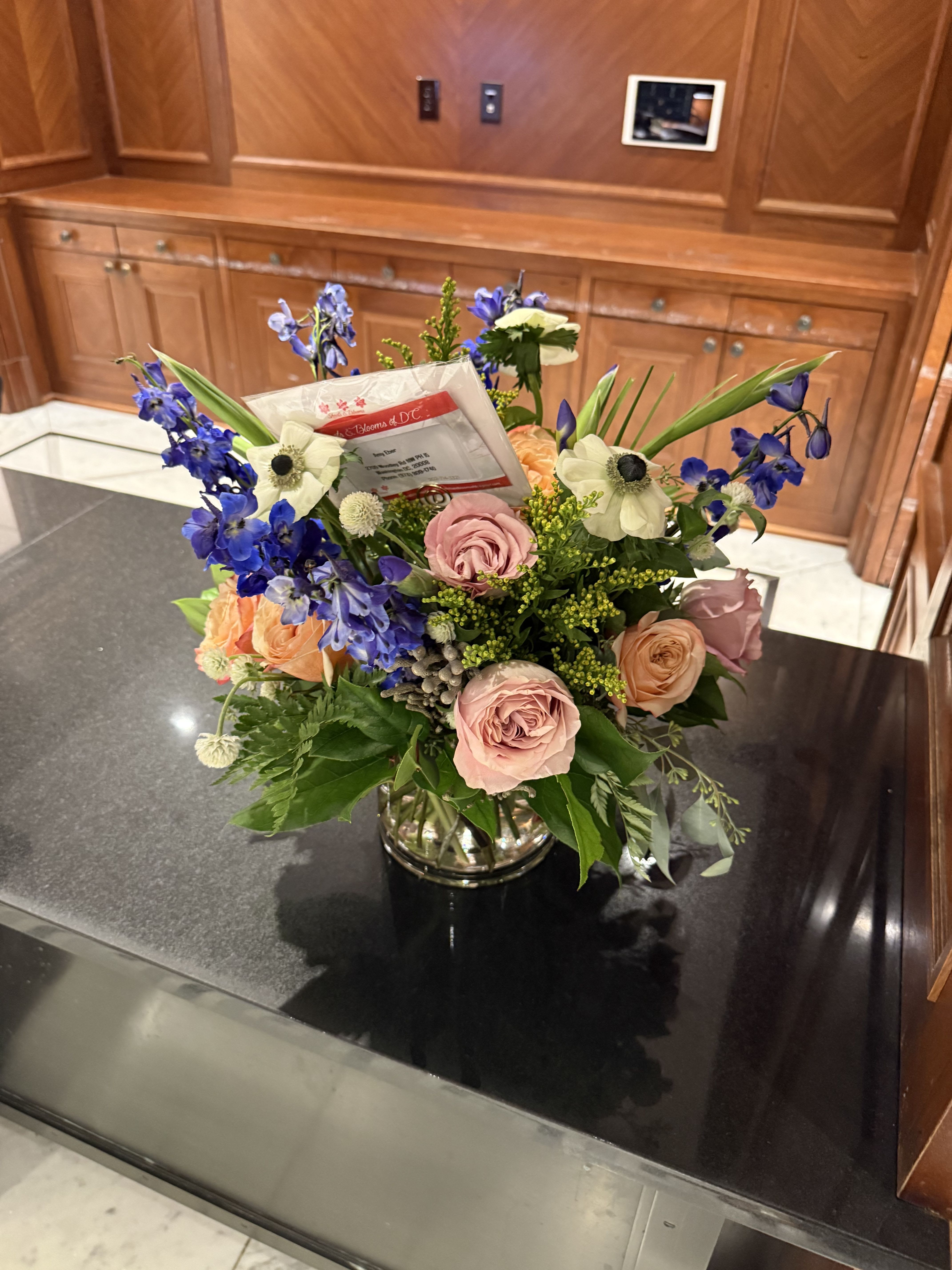 arrangement in a clear vase