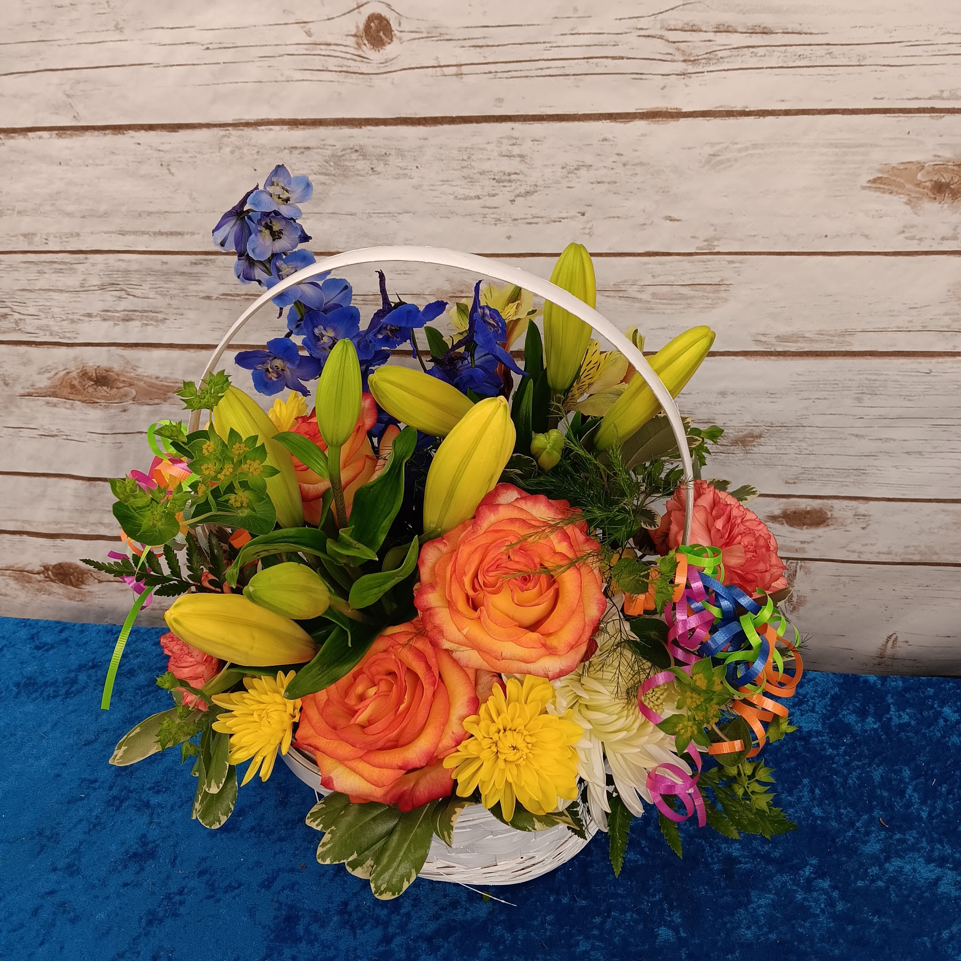 B & B Basket of Happy Blooms
