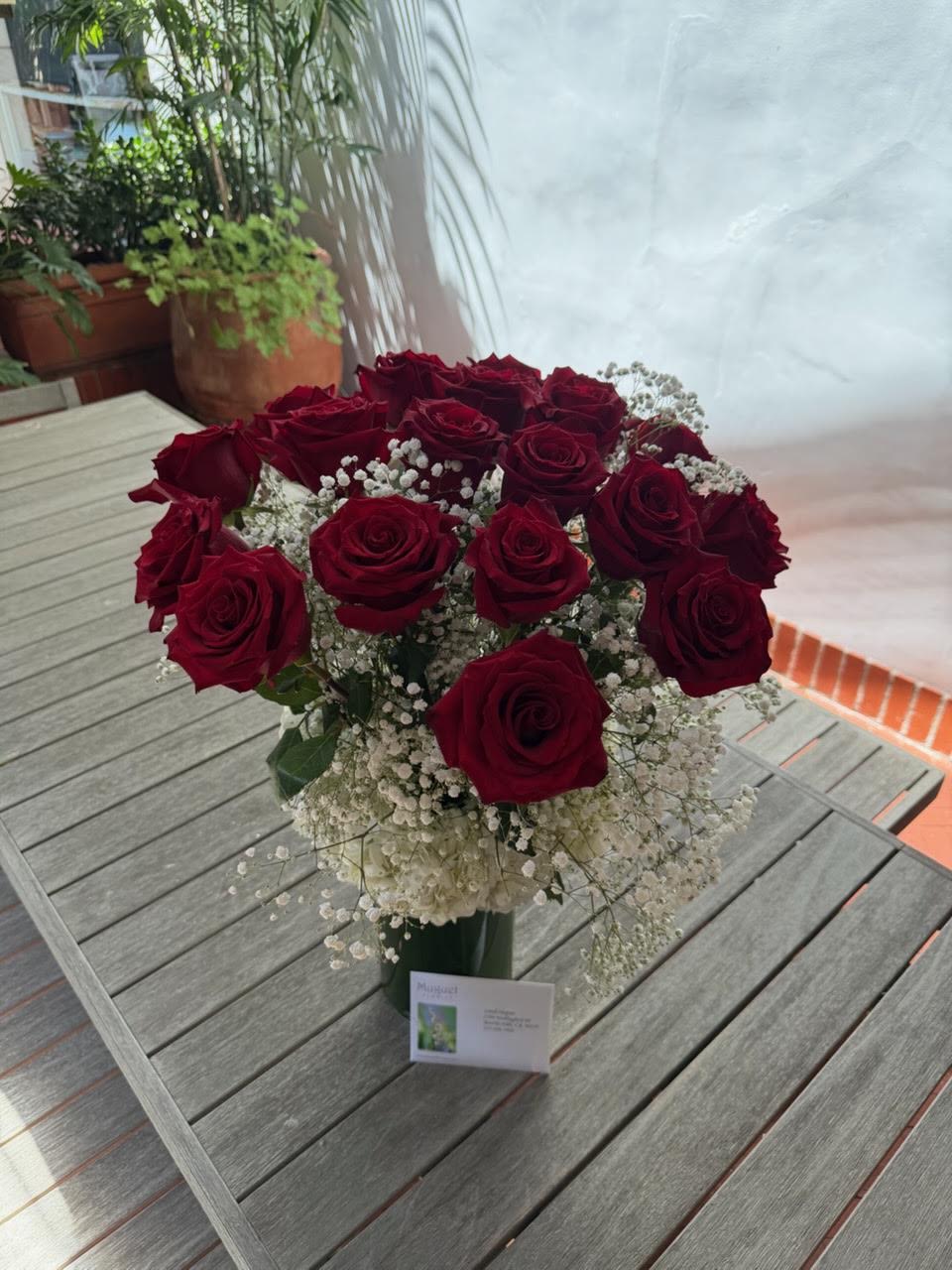 Crimson Elegance: Tall Red Rose Arrangement