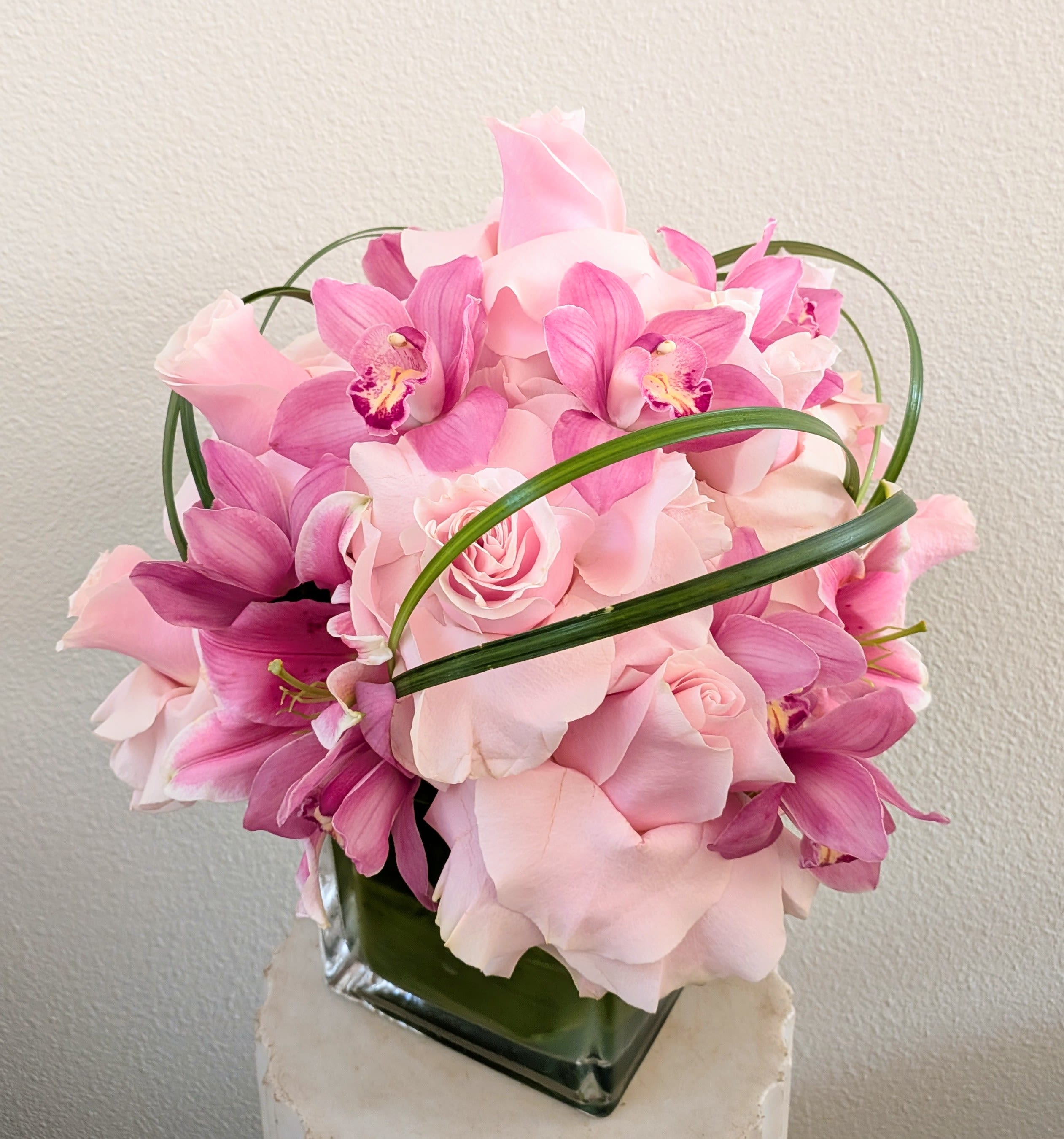 Square Vase Design with Orchids