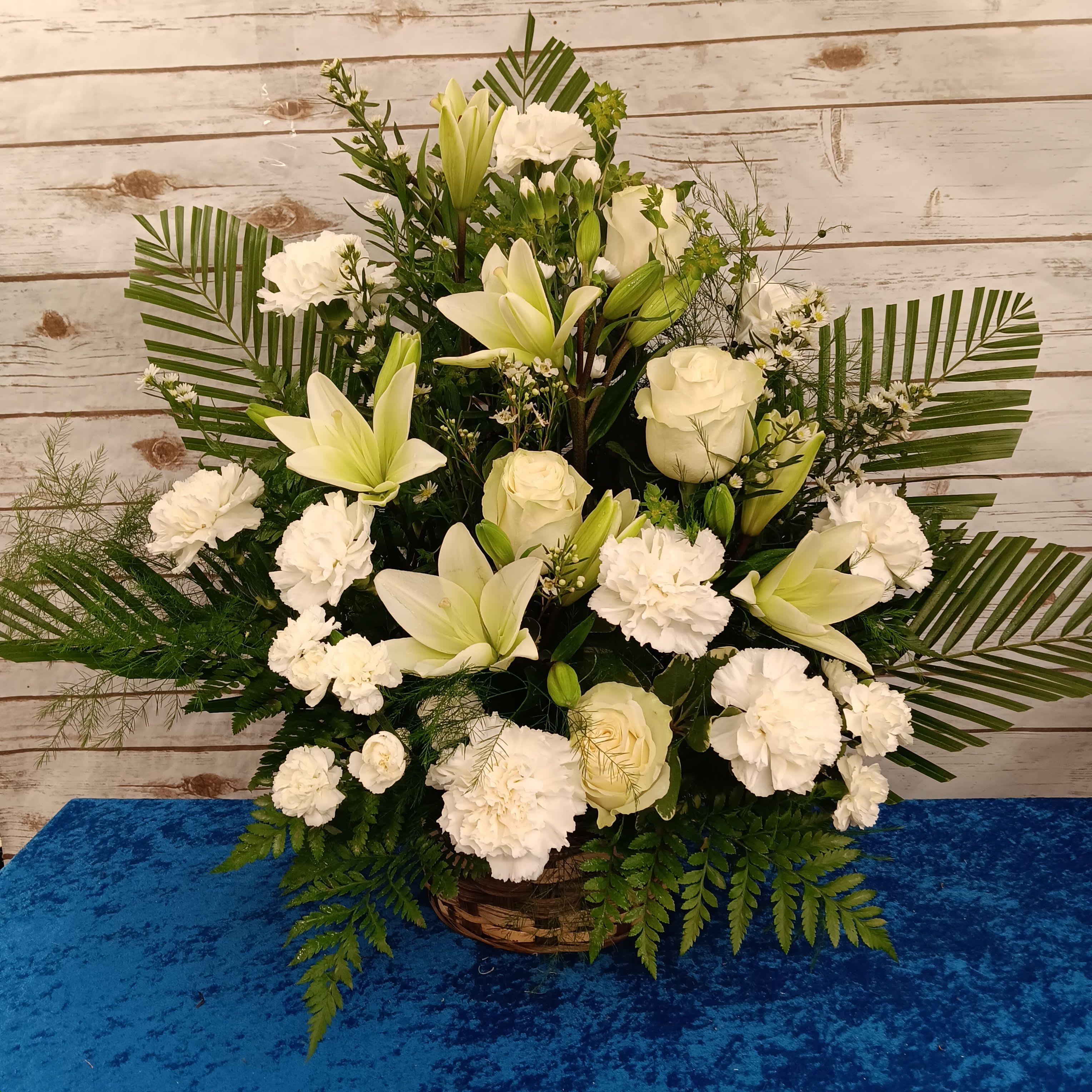 Peaceful Basket of White Lilies