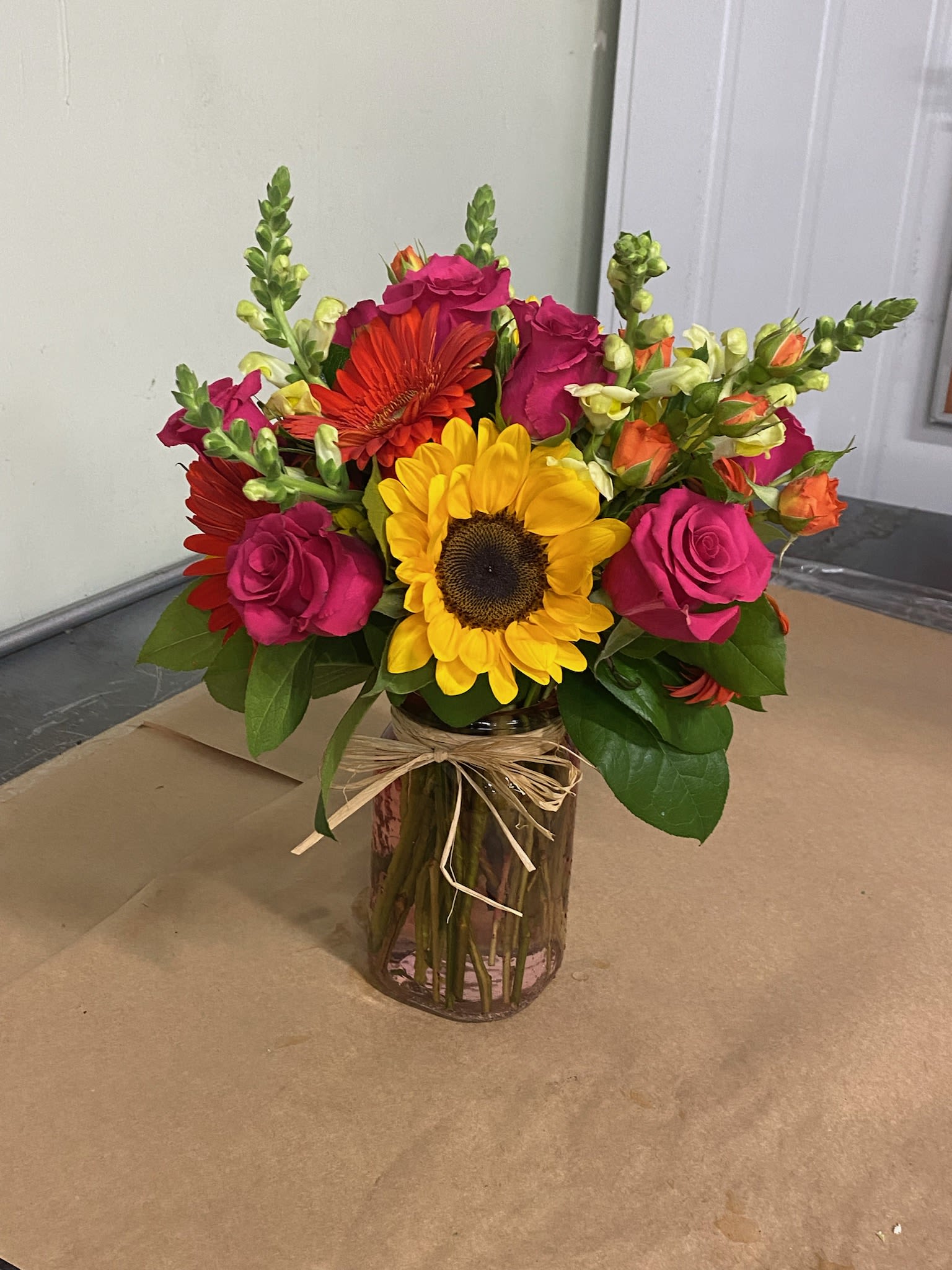 Summer Glory – Bright Sunflower & Gerbera Daisy Mason Jar Bouquet
