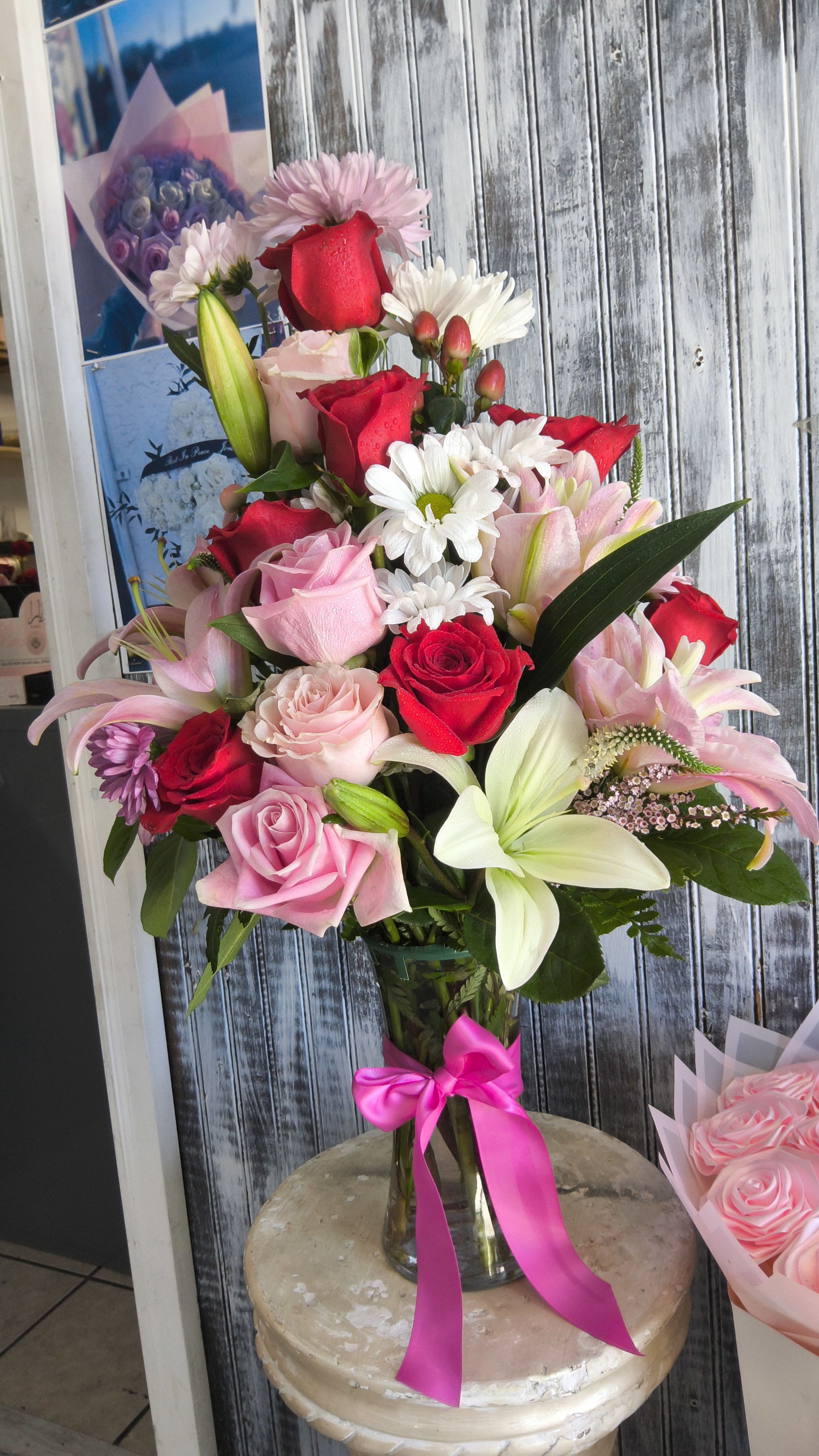 Pretty in pink floral vase