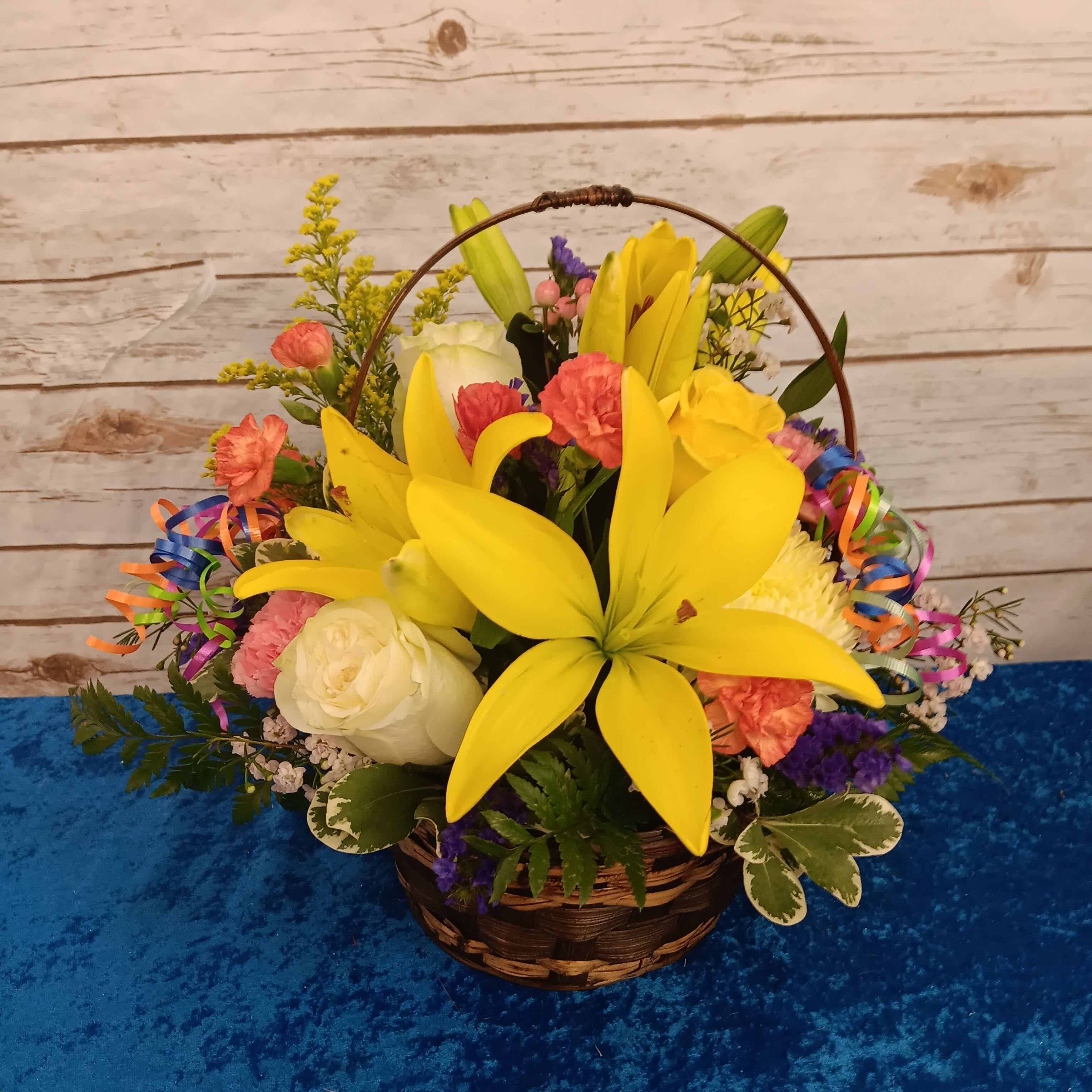B & B Basket of Happy Blooms