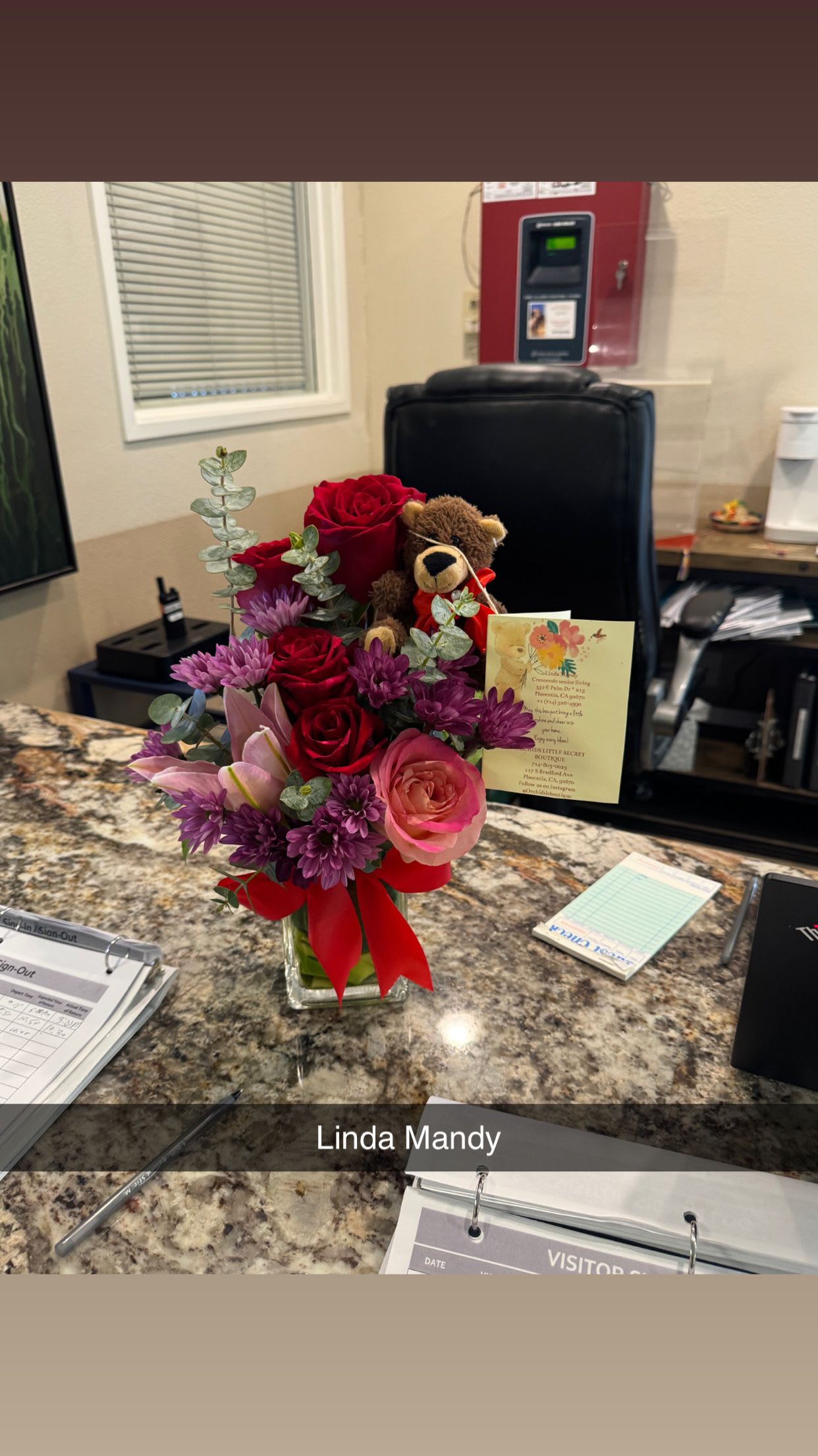 Red Roses & Mini Teddy Bear Cube Arrangement  