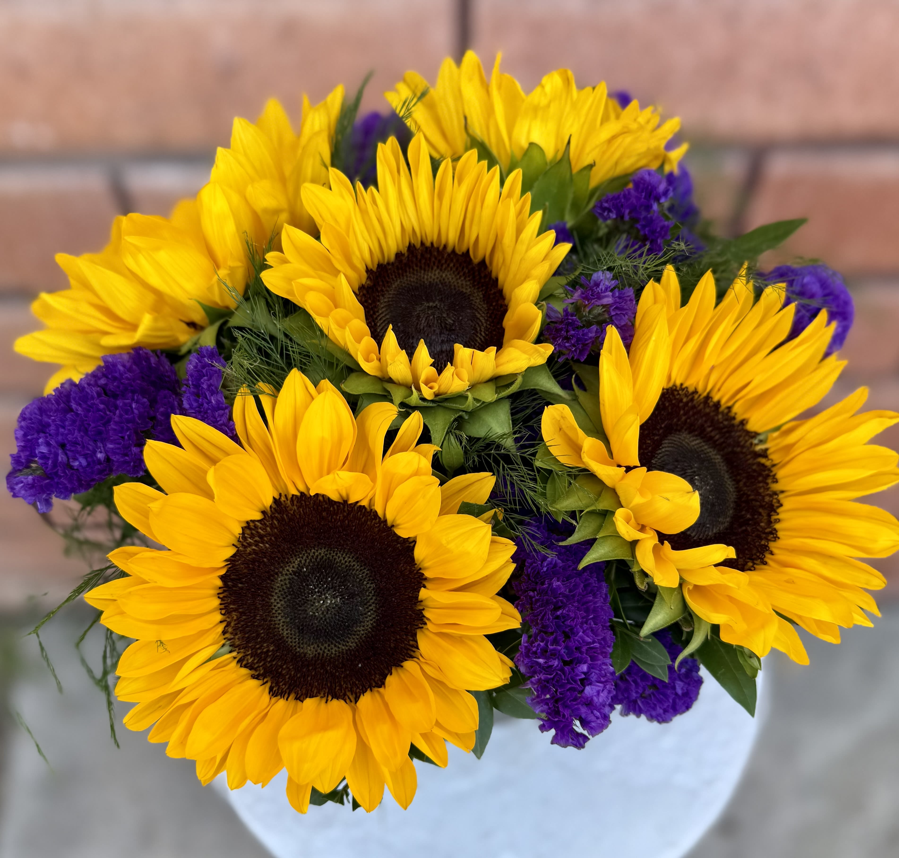 Sunflowers and Purple Statice Cube