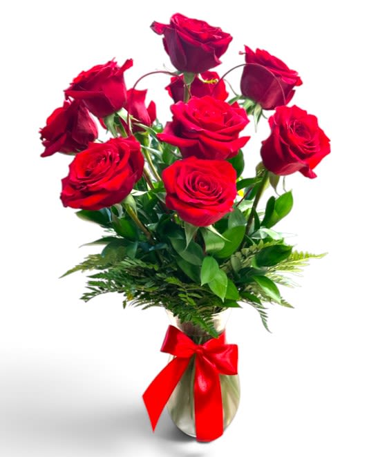 One Dozen Standard Roses in a Vase