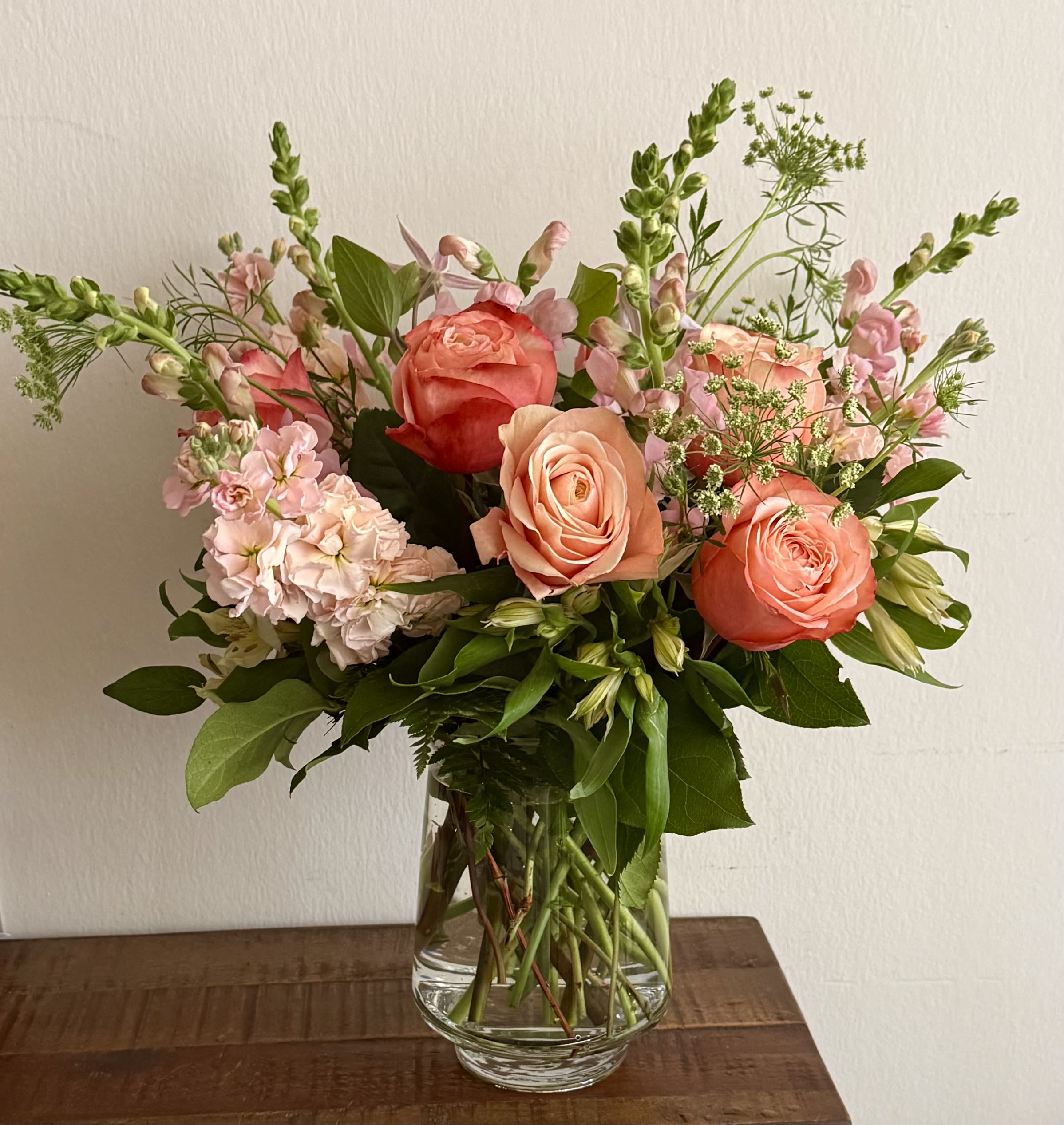 arrangement in a clear vase