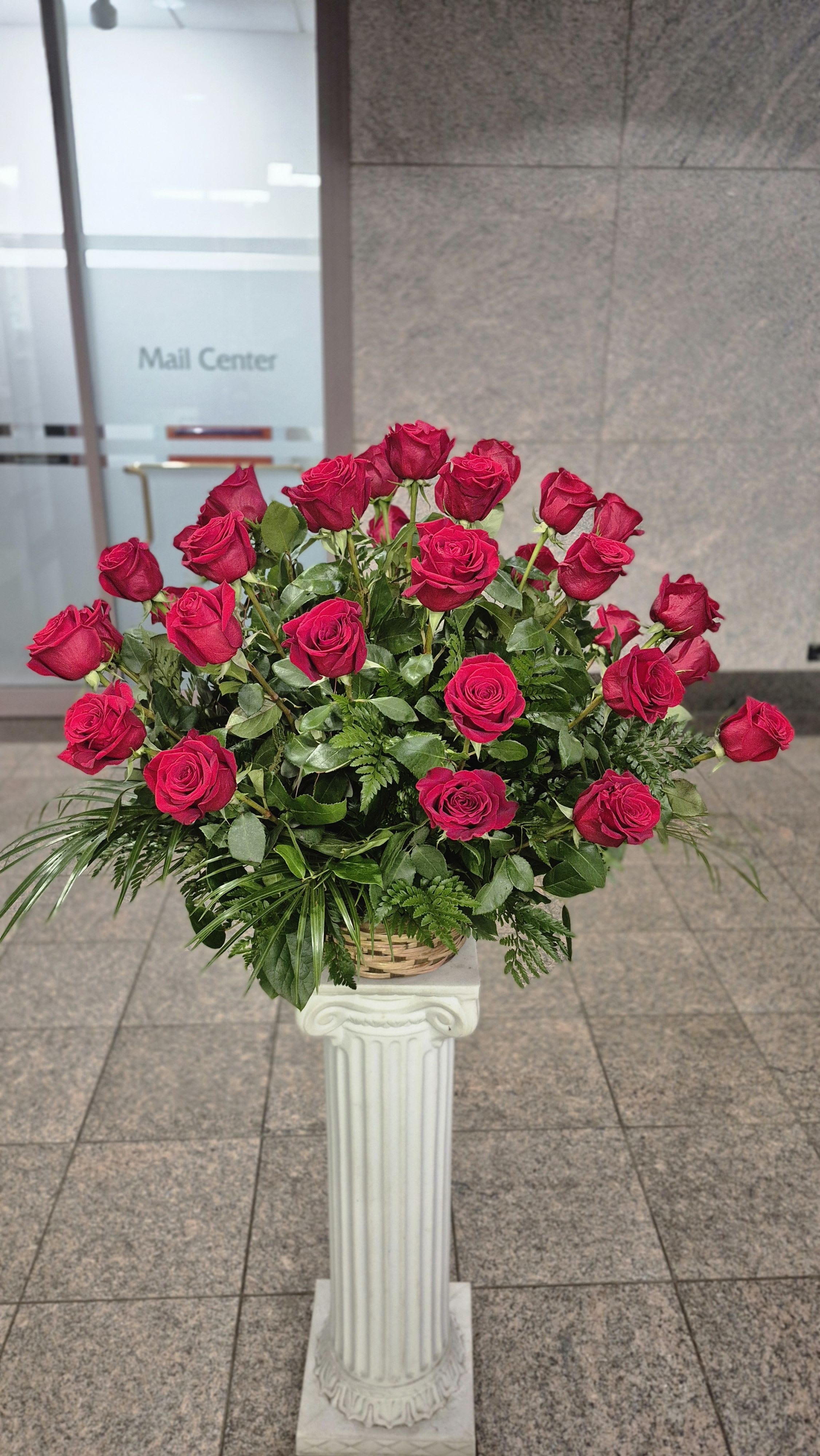 Denise-Two Dozen Long Stem Red Roses In a Basket